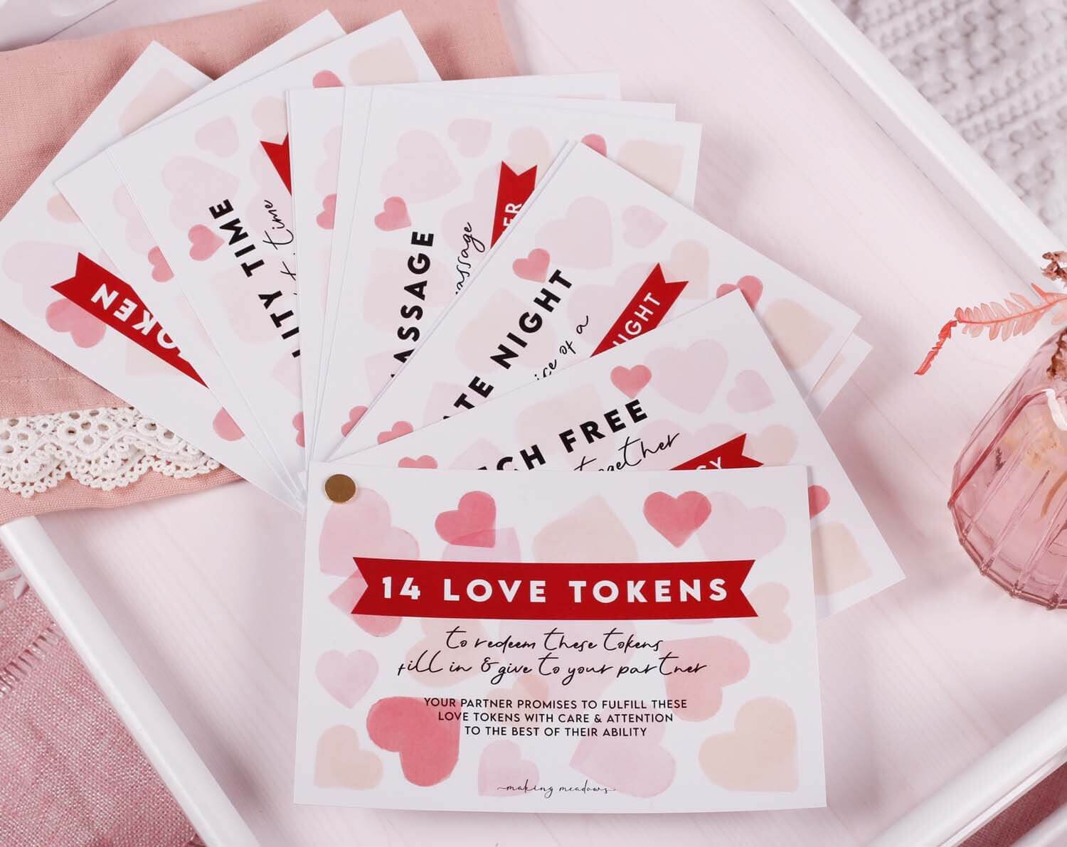 Love Tokens With Watercolour Hearts. Stationery designed by Making Meadows