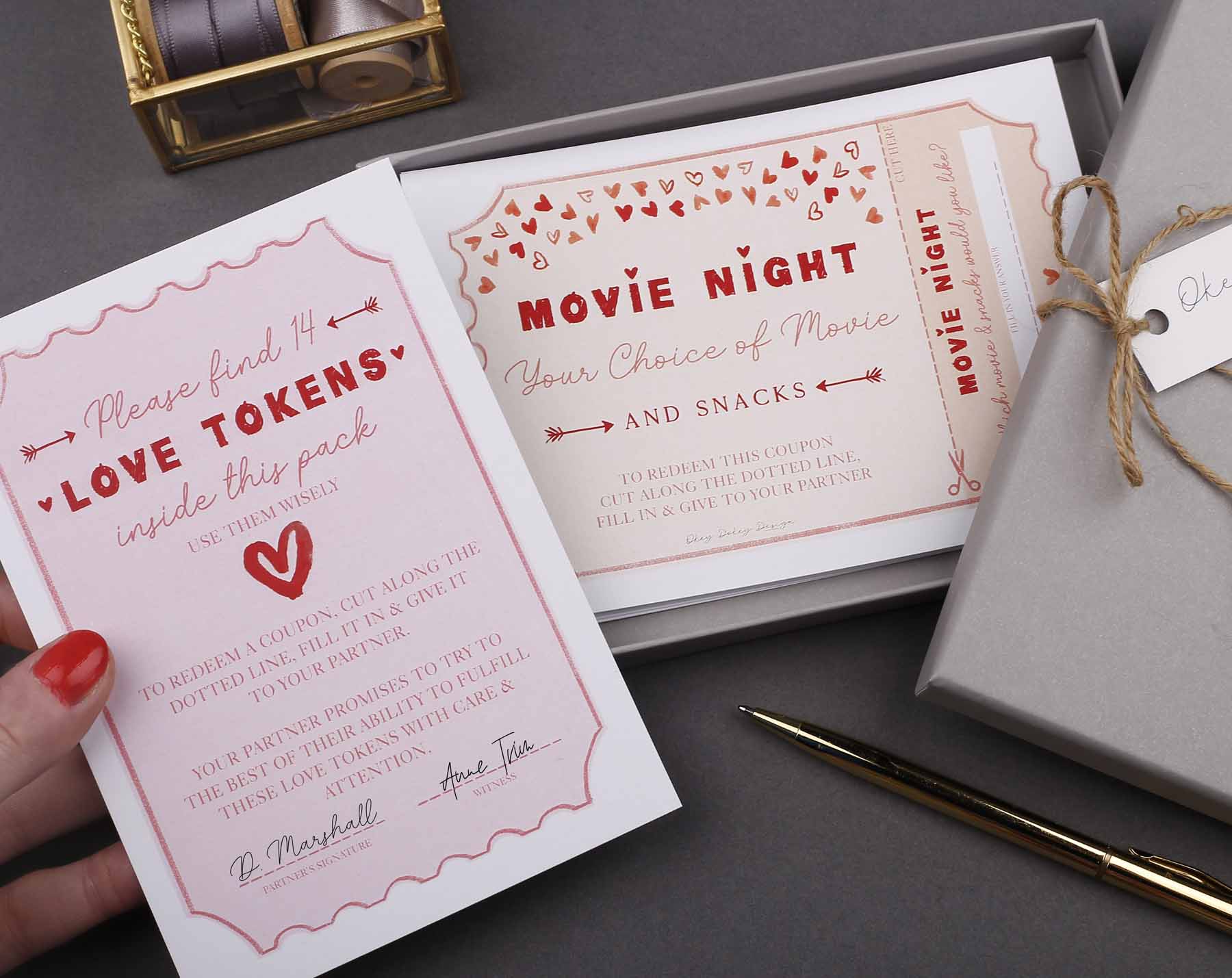 Love tokens with keepsake box. Card Games designed by Making Meadows