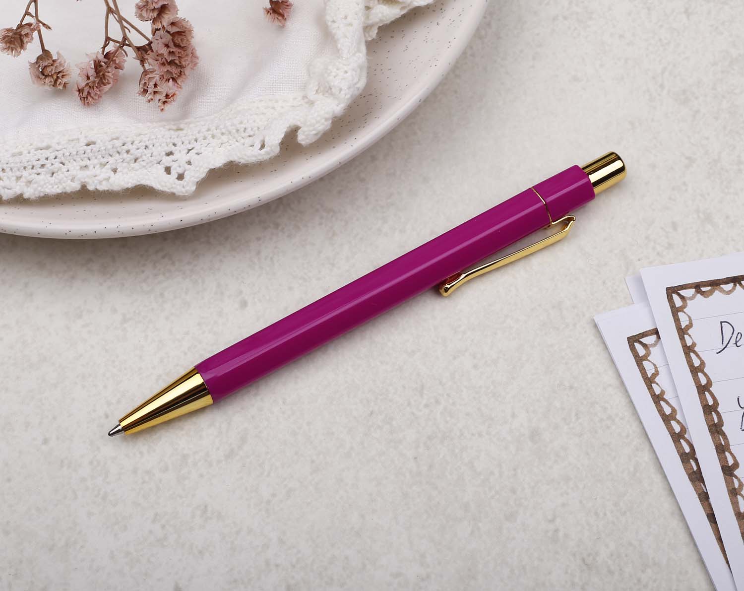 Magenta Pink & Gold Ballpoint Pen. Pens designed by Making Meadows