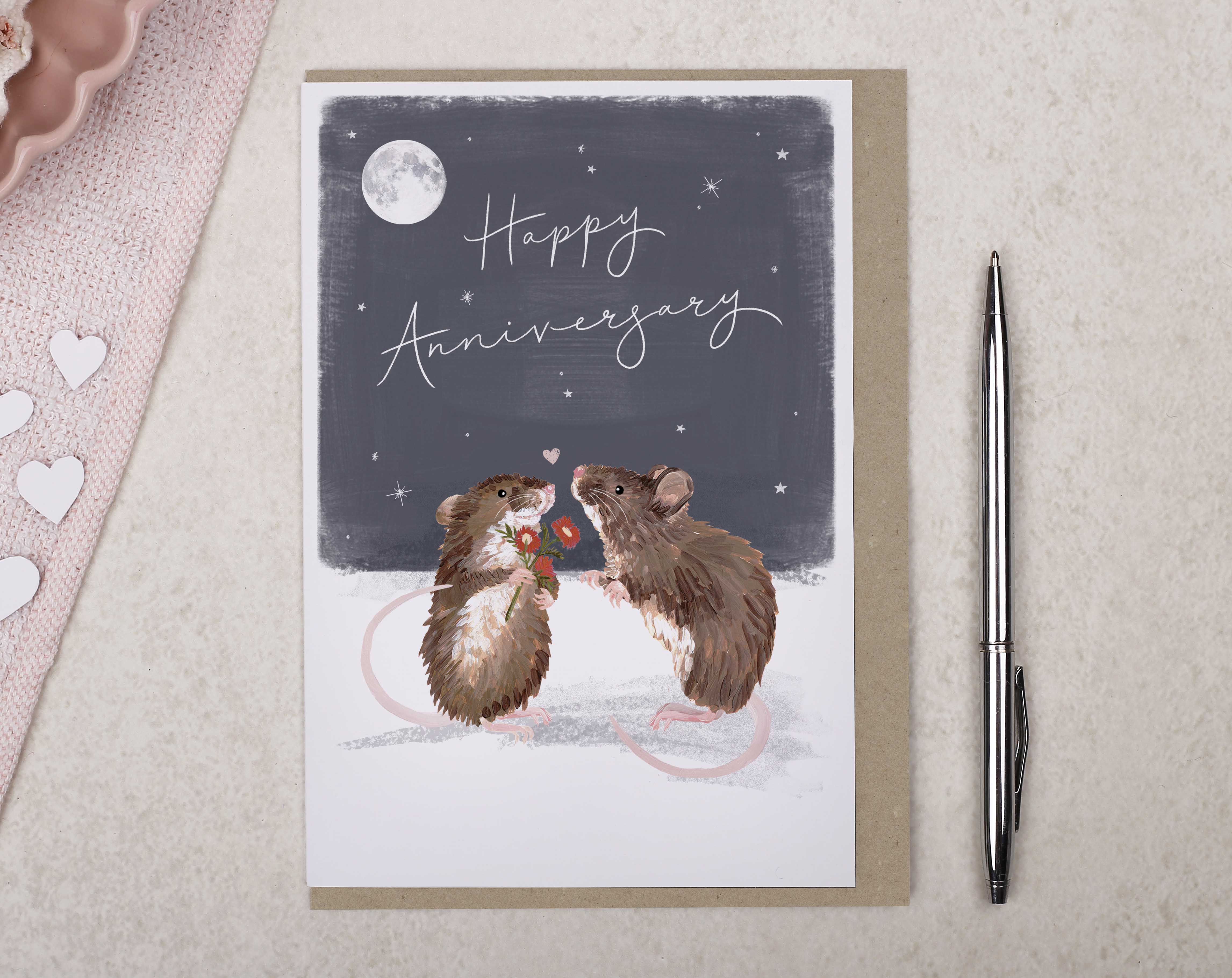 Mice Under The Moon Anniversary Card. Greeting & Note Cards designed by Making Meadows