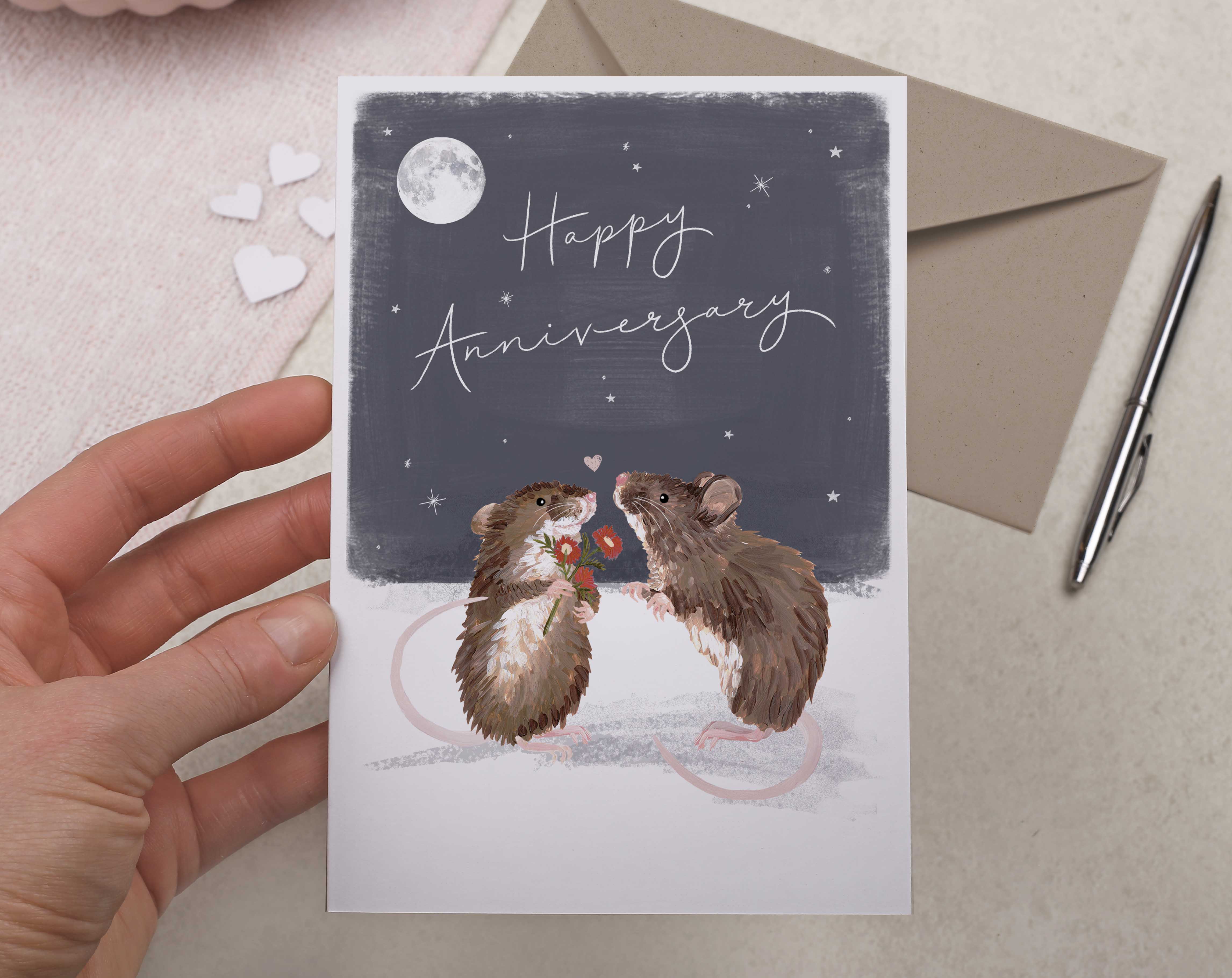 Mice Under The Moon Anniversary Card. Greeting & Note Cards designed by Making Meadows