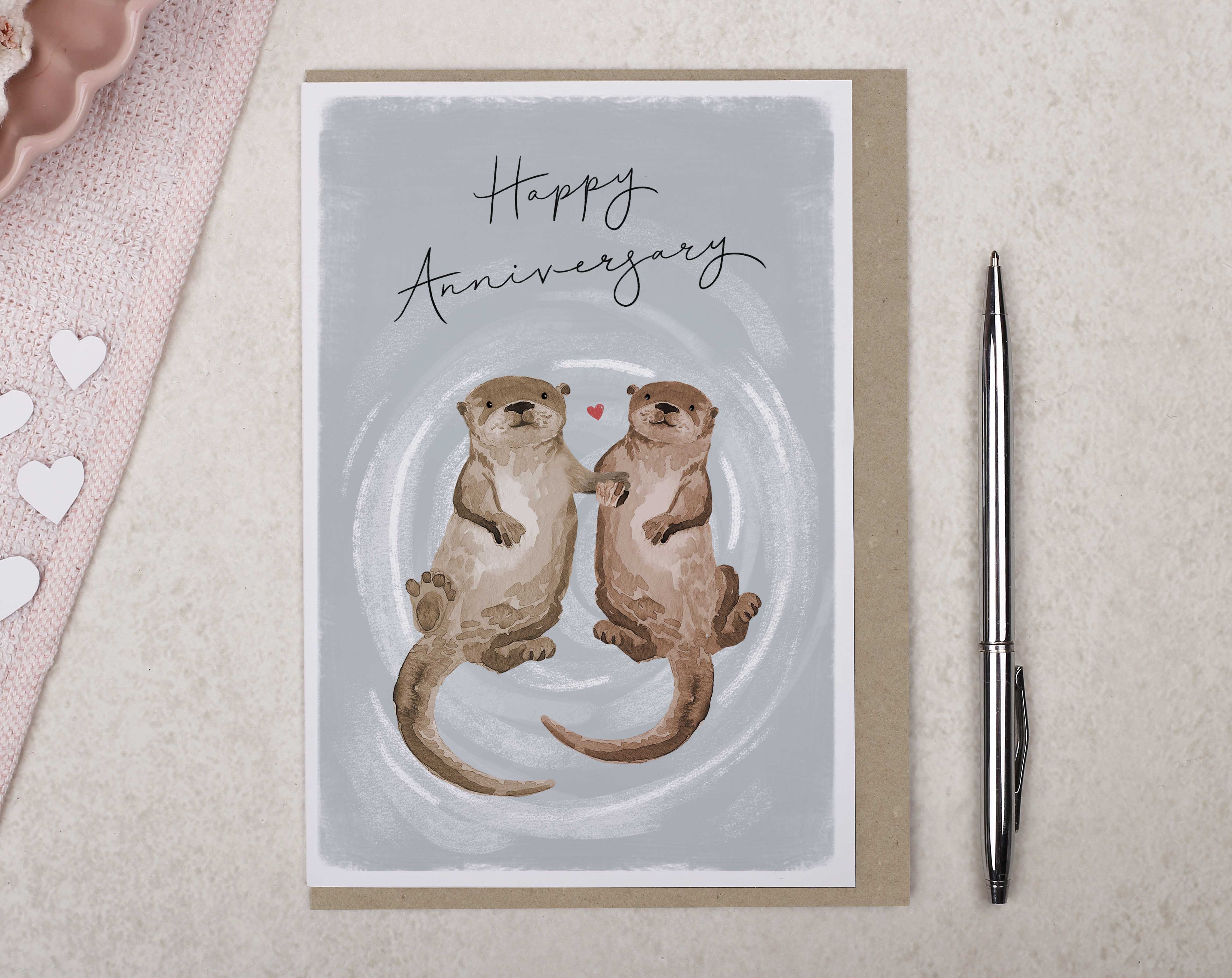 Otters Holding Hands Anniversary Card. Greeting & Note Cards designed by Making Meadows