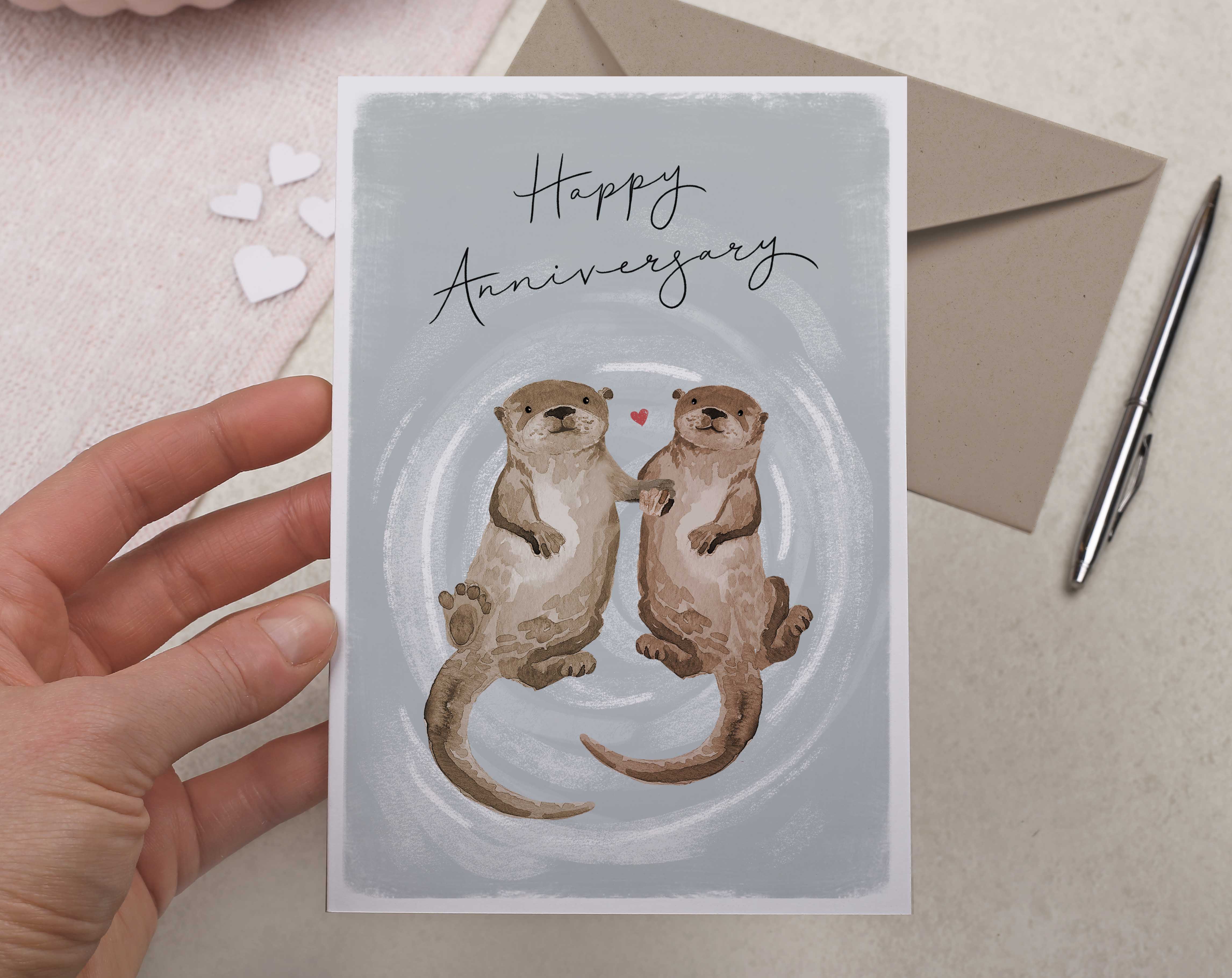Otters Holding Hands Anniversary Card. Greeting & Note Cards designed by Making Meadows