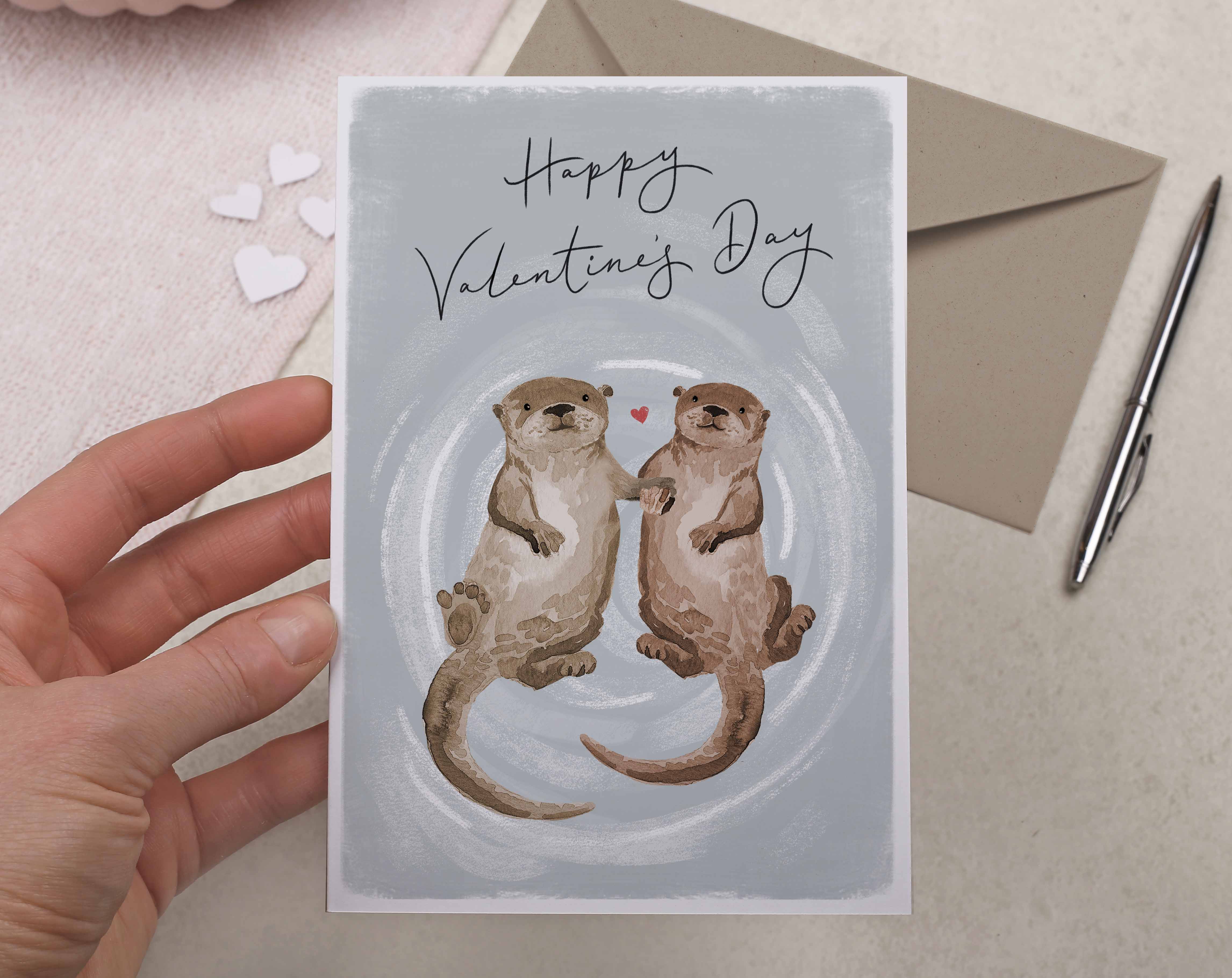 Otters Holding Hands Valentine Card. Greeting & Note Cards designed by Making Meadows
