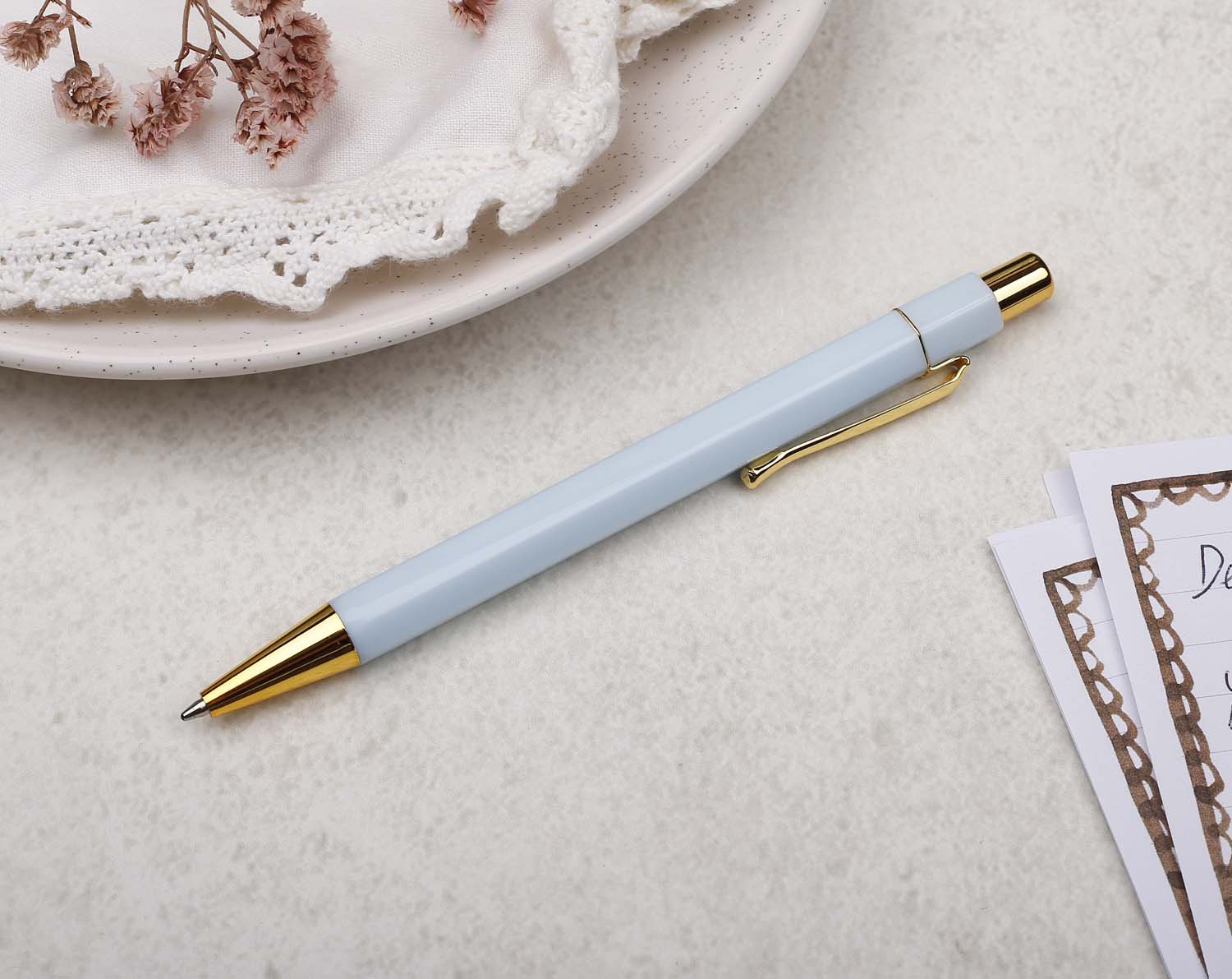 Pastel Blue & Gold Ballpoint Pen. Pens designed by Making Meadows