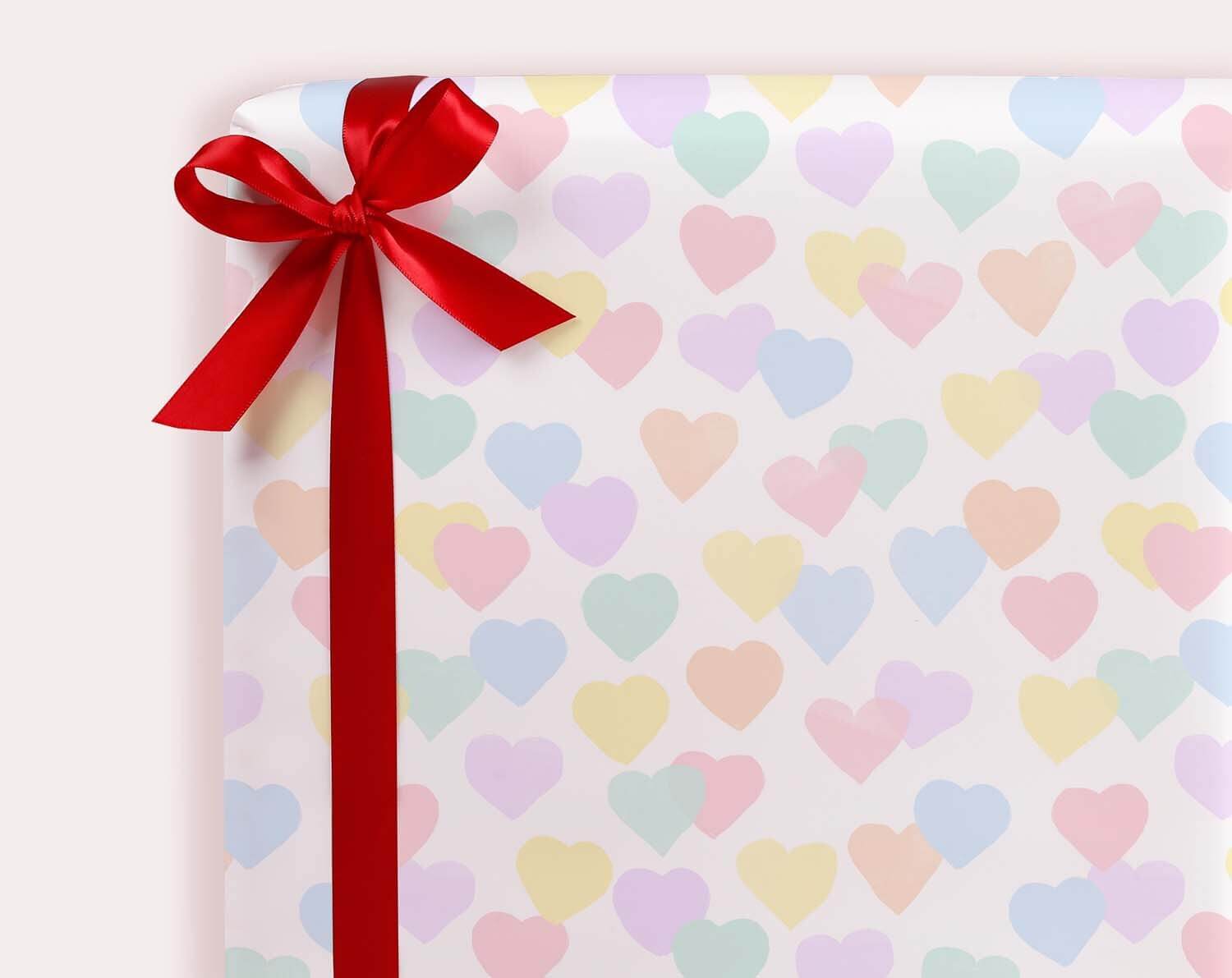 Pastel Rainbow Heart Wrapping Paper. Wrapping Paper designed by Making Meadows