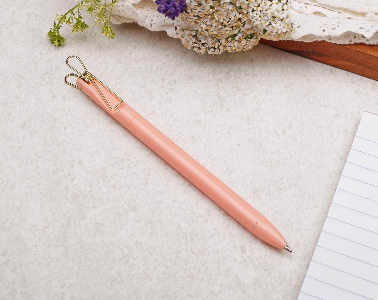 Peach Ballpoint Pen With Gold Clip. Pens designed by Making Meadows