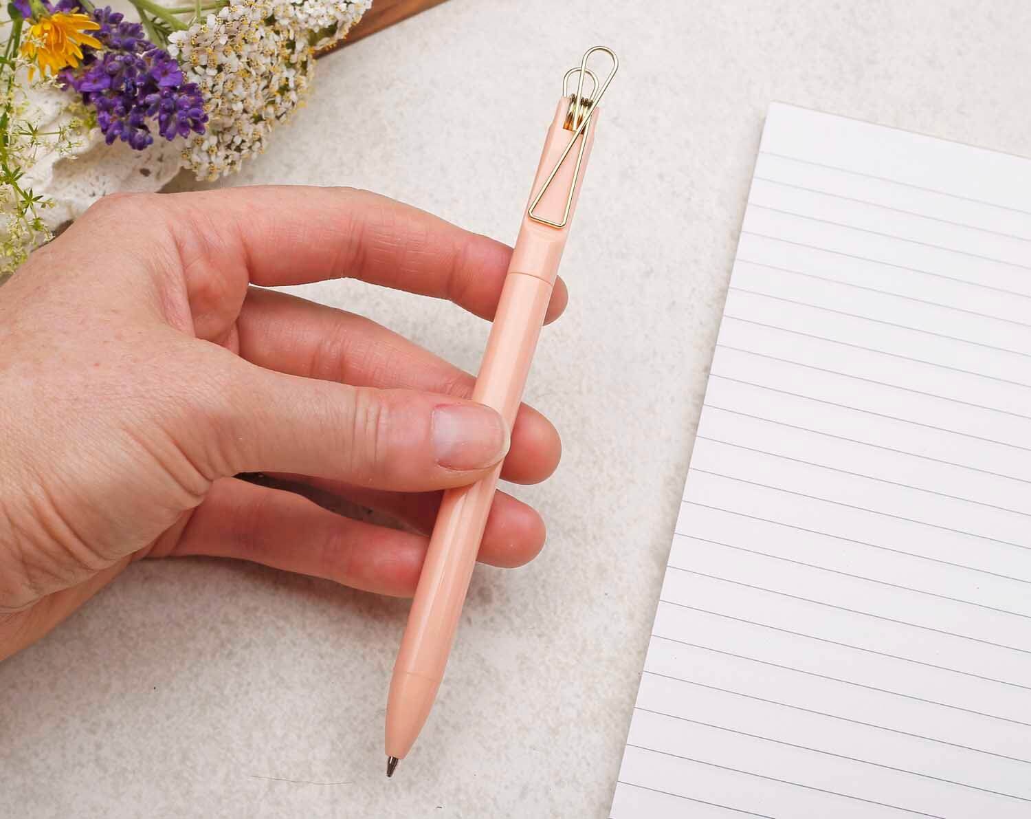 Peach Ballpoint Pen With Gold Clip. Pens designed by Making Meadows