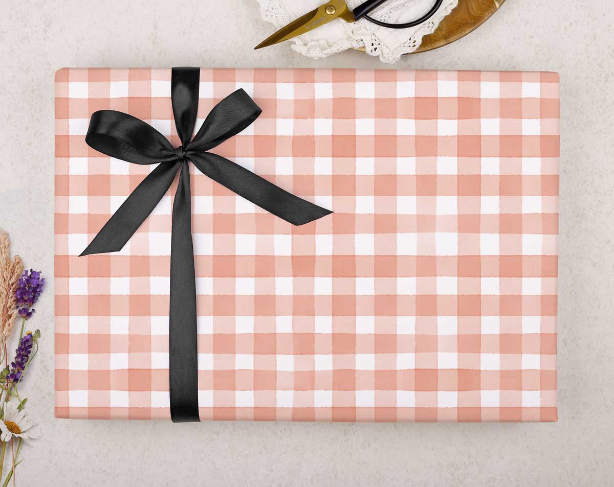 Peach Gingham Wrapping Paper. Wrapping Paper designed by Making Meadows