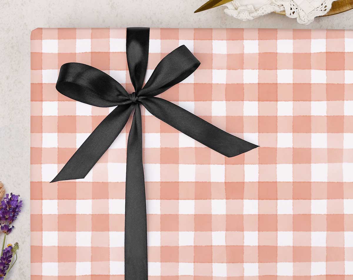 Peach Gingham Wrapping Paper. Wrapping Paper designed by Making Meadows