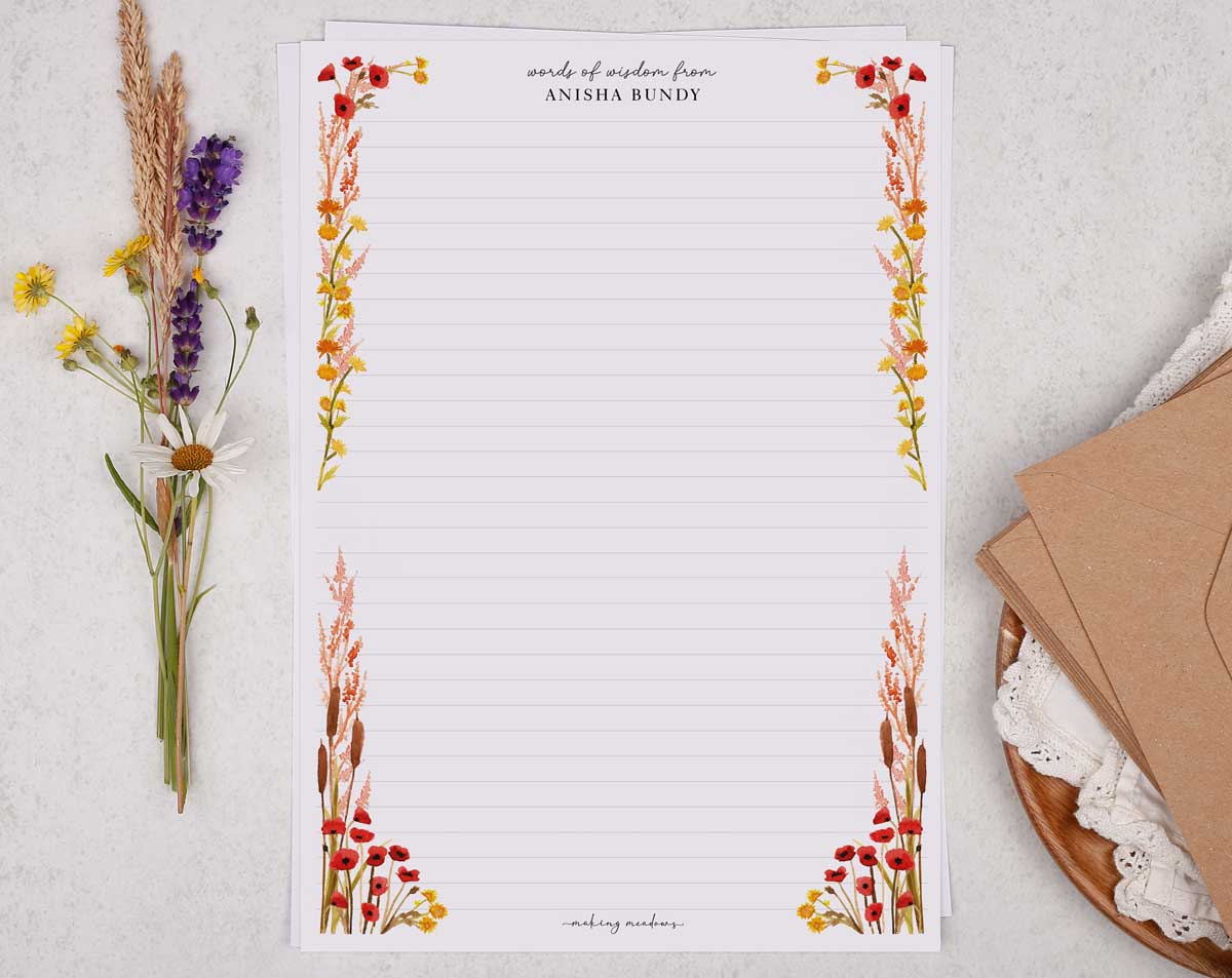 Personalised A4 Writing Paper With Autumn Border. Stationery designed by Making Meadows