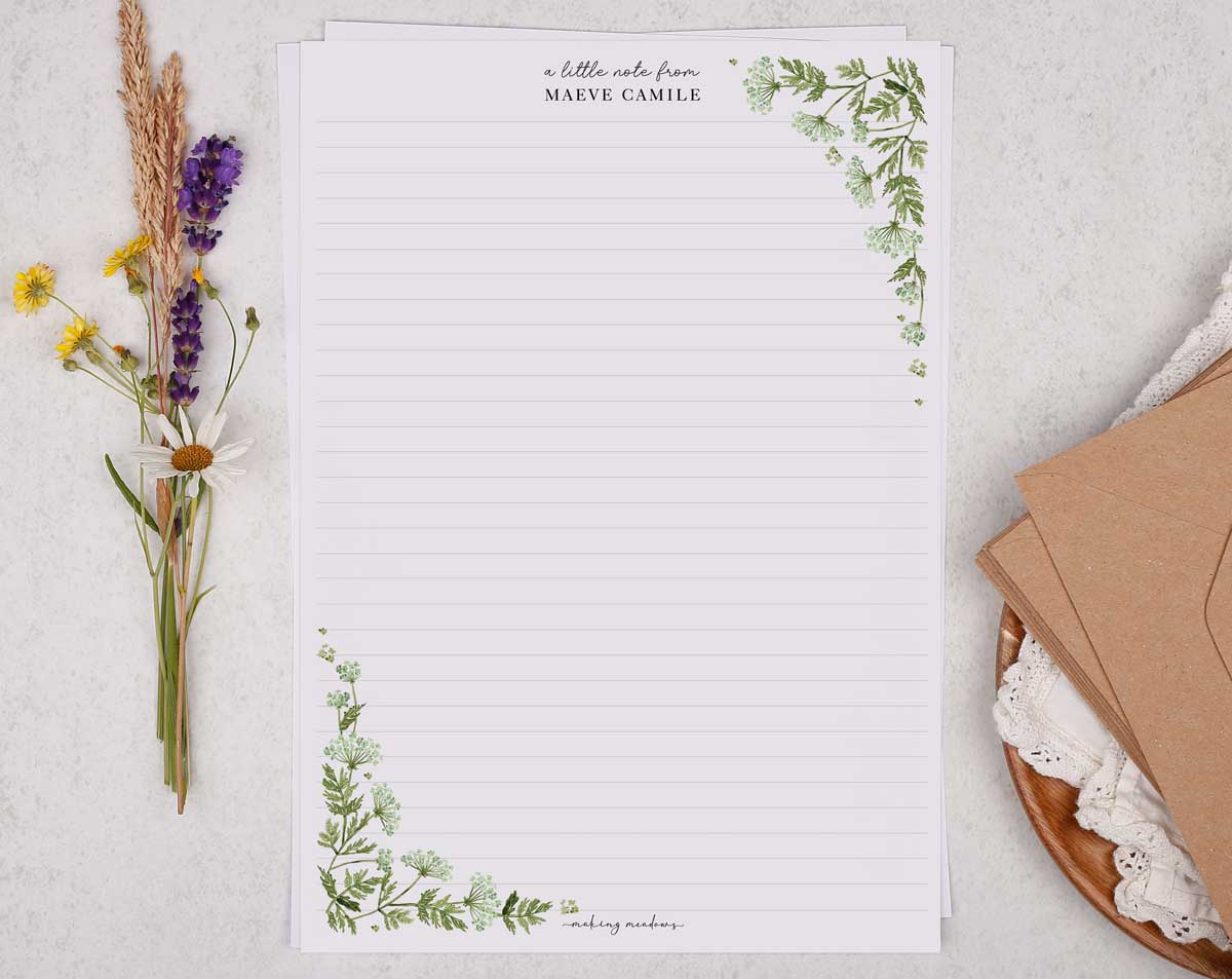 Personalised A4 Writing Paper With Botanical Leaf. Stationery designed by Making Meadows