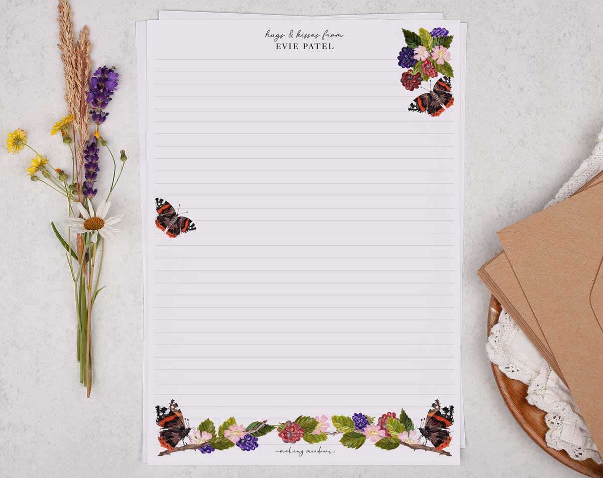 Personalised A4 Writing Paper With Butterflies. Stationery designed by Making Meadows
