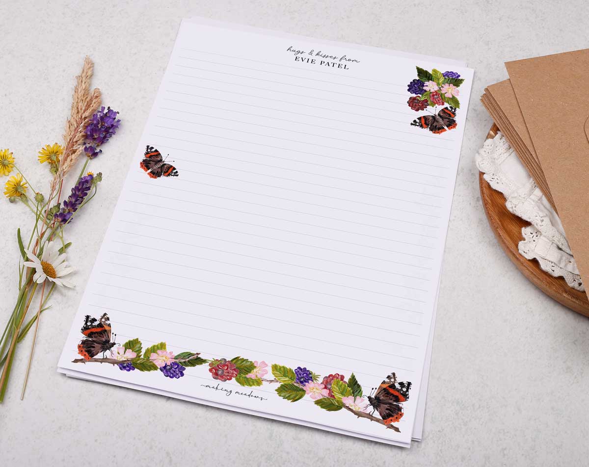 Personalised A4 Writing Paper With Butterflies. Stationery designed by Making Meadows