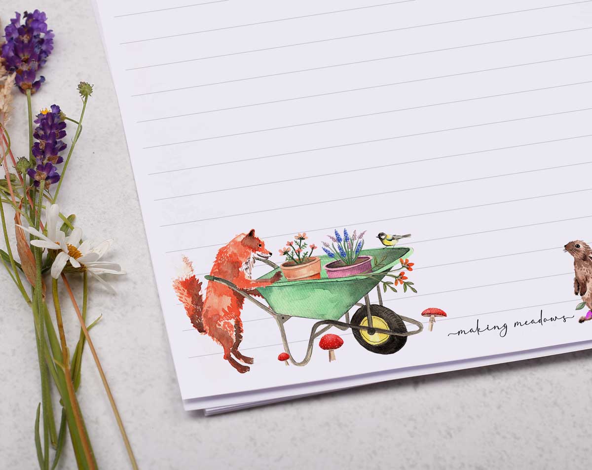 Personalised A4 Writing Paper With Garden Fox. Stationery designed by Making Meadows