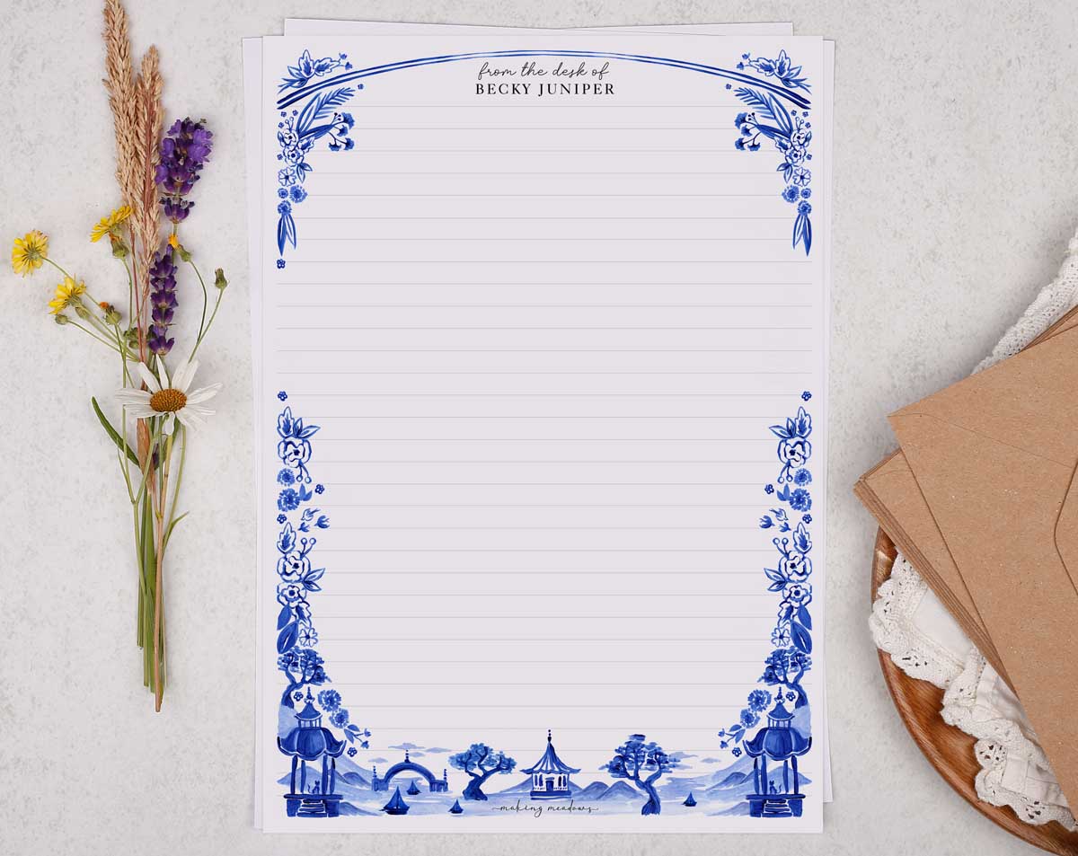 Personalised A4 Writing Paper With Japanese Landscape. Stationery designed by Making Meadows