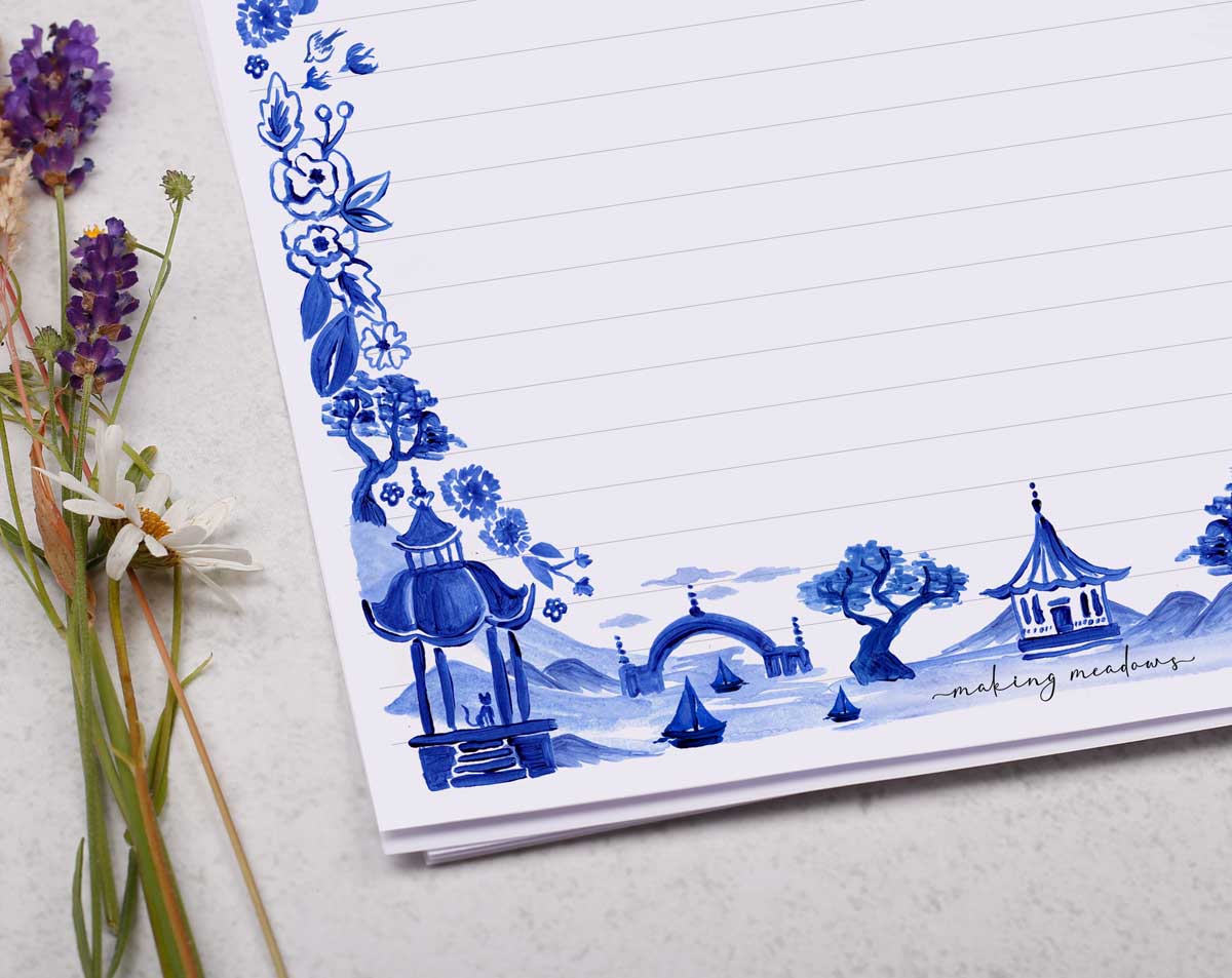 Personalised A4 Writing Paper With Japanese Landscape. Stationery designed by Making Meadows