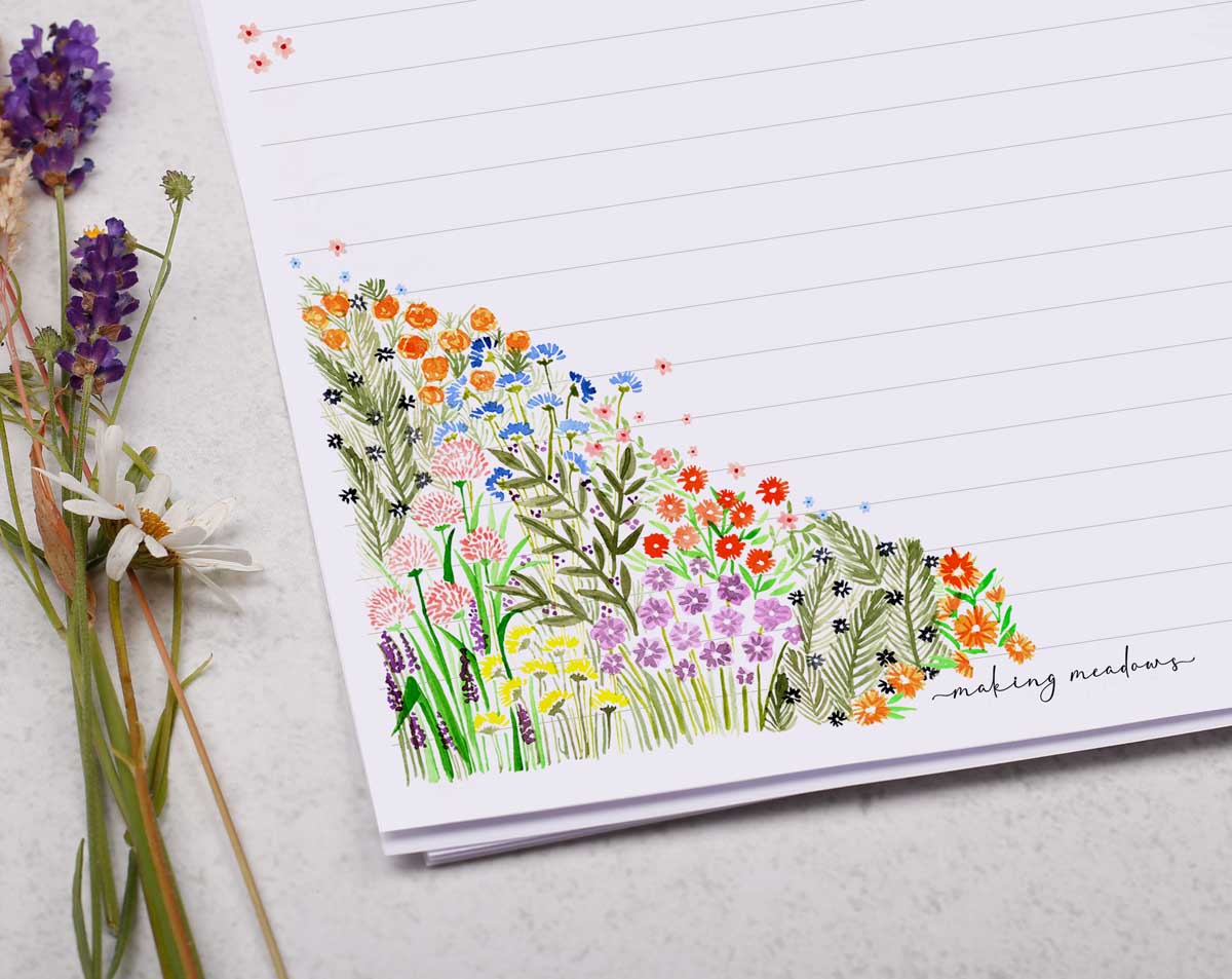Personalised A4 Writing Paper With Watercolour Flowers. Stationery designed by Making Meadows