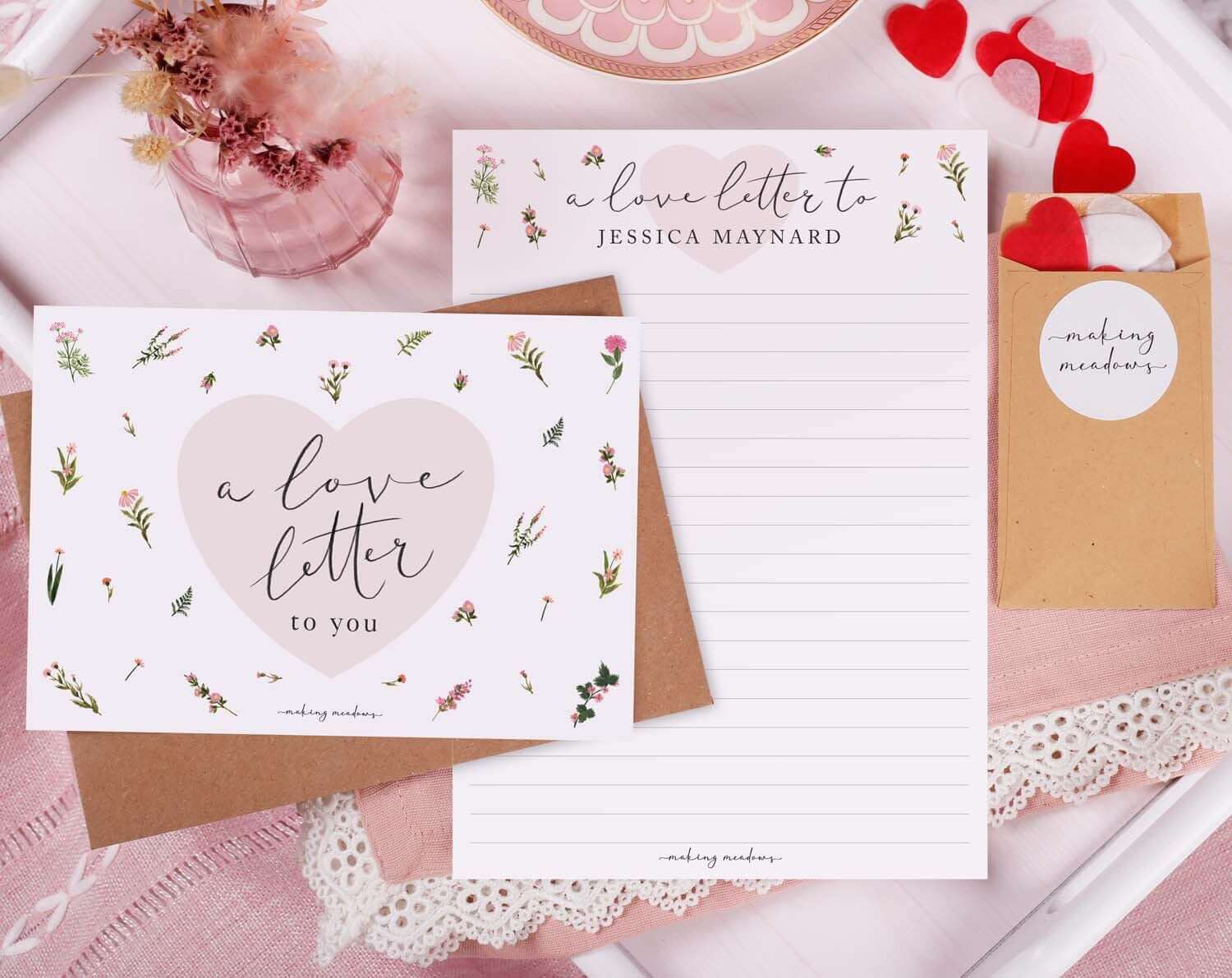 Personalised Love Letter With Florals. Stationery designed by Making Meadows