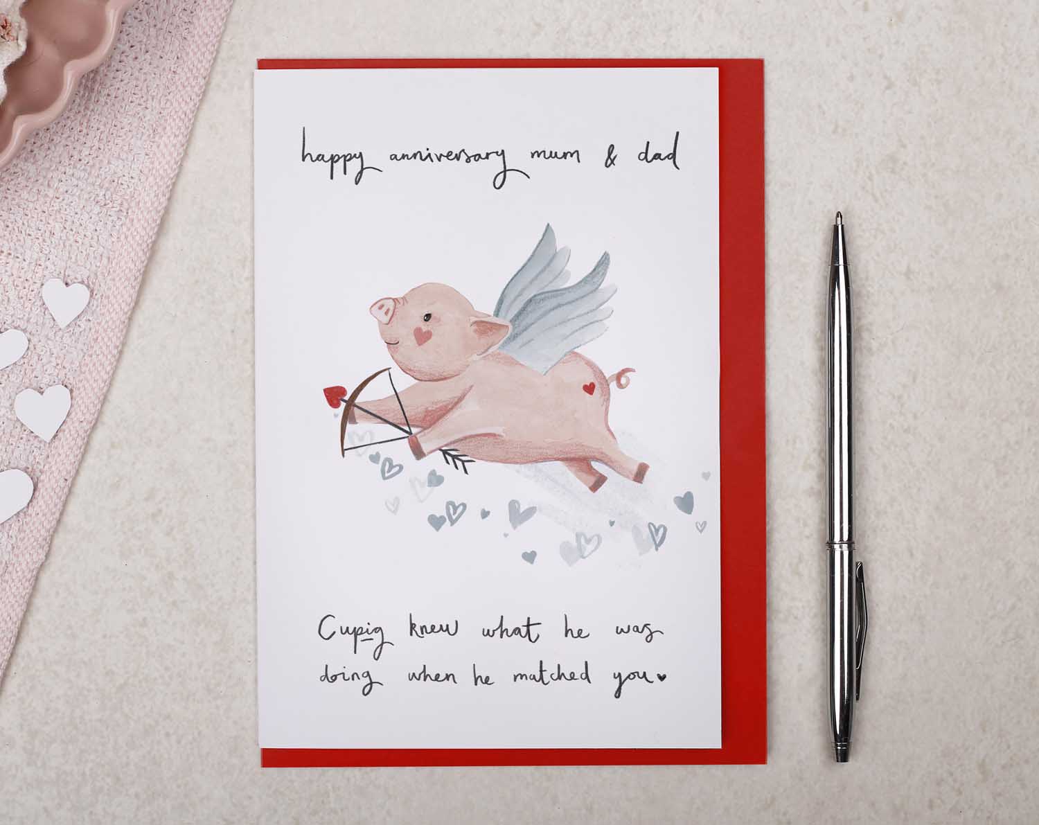 Pig Mum & Dad Anniversary Card. Greeting Cards designed by Making Meadows