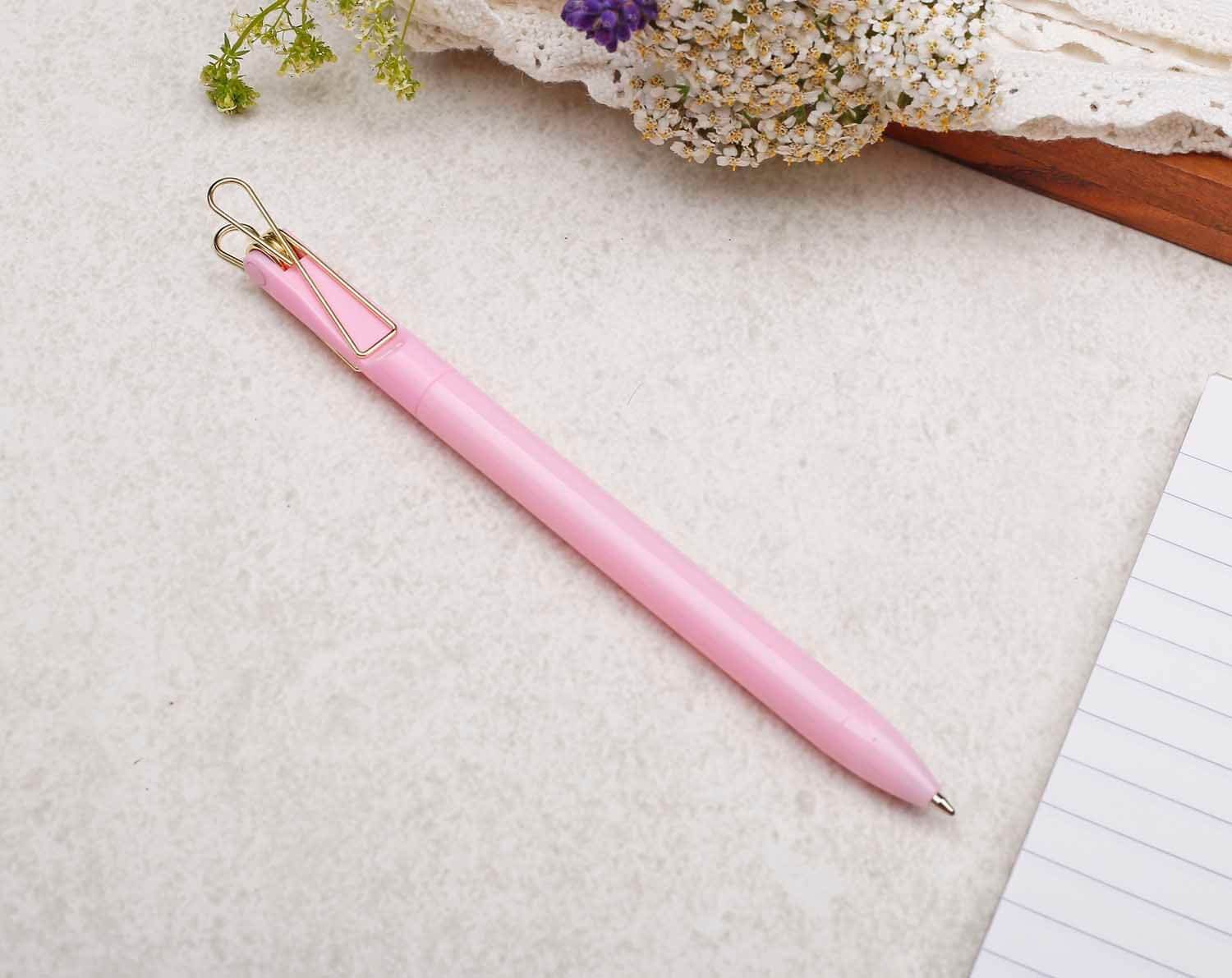 Pink Ballpoint Pen With Gold Clip. Pens designed by Making Meadows