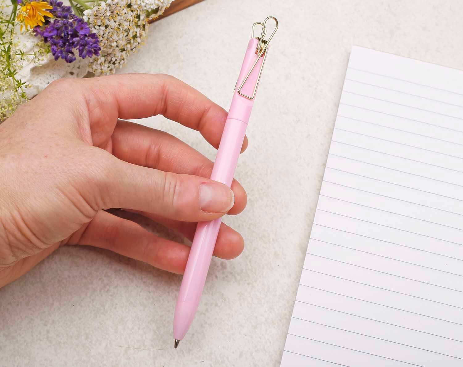 Pink Ballpoint Pen With Gold Clip. Pens designed by Making Meadows