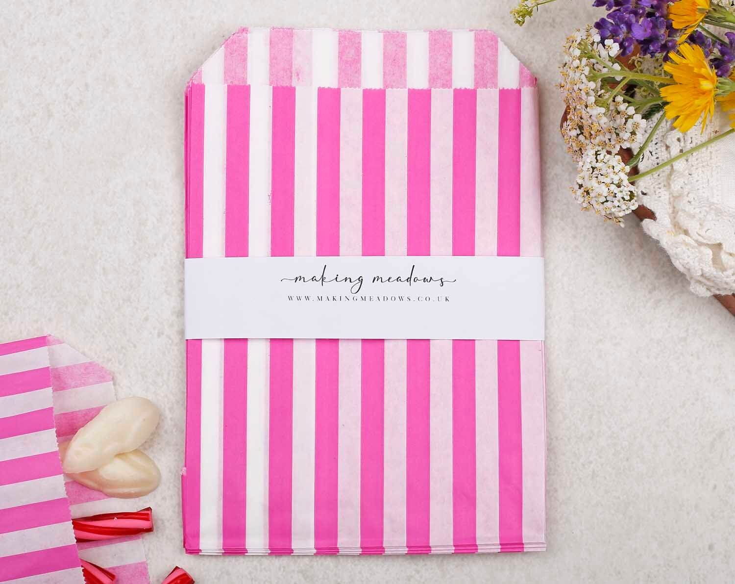 Pink Candy Stripe Paper Treat Bags. Party Favors designed by Making Meadows