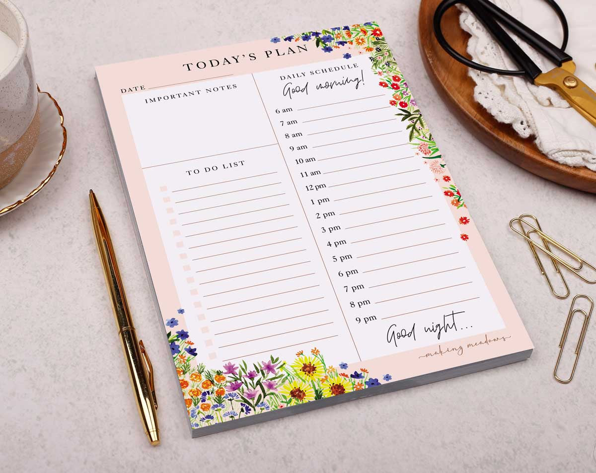 Pink Floral Daily Planner Desk Pad. Notebooks & Notepads designed by Making Meadows