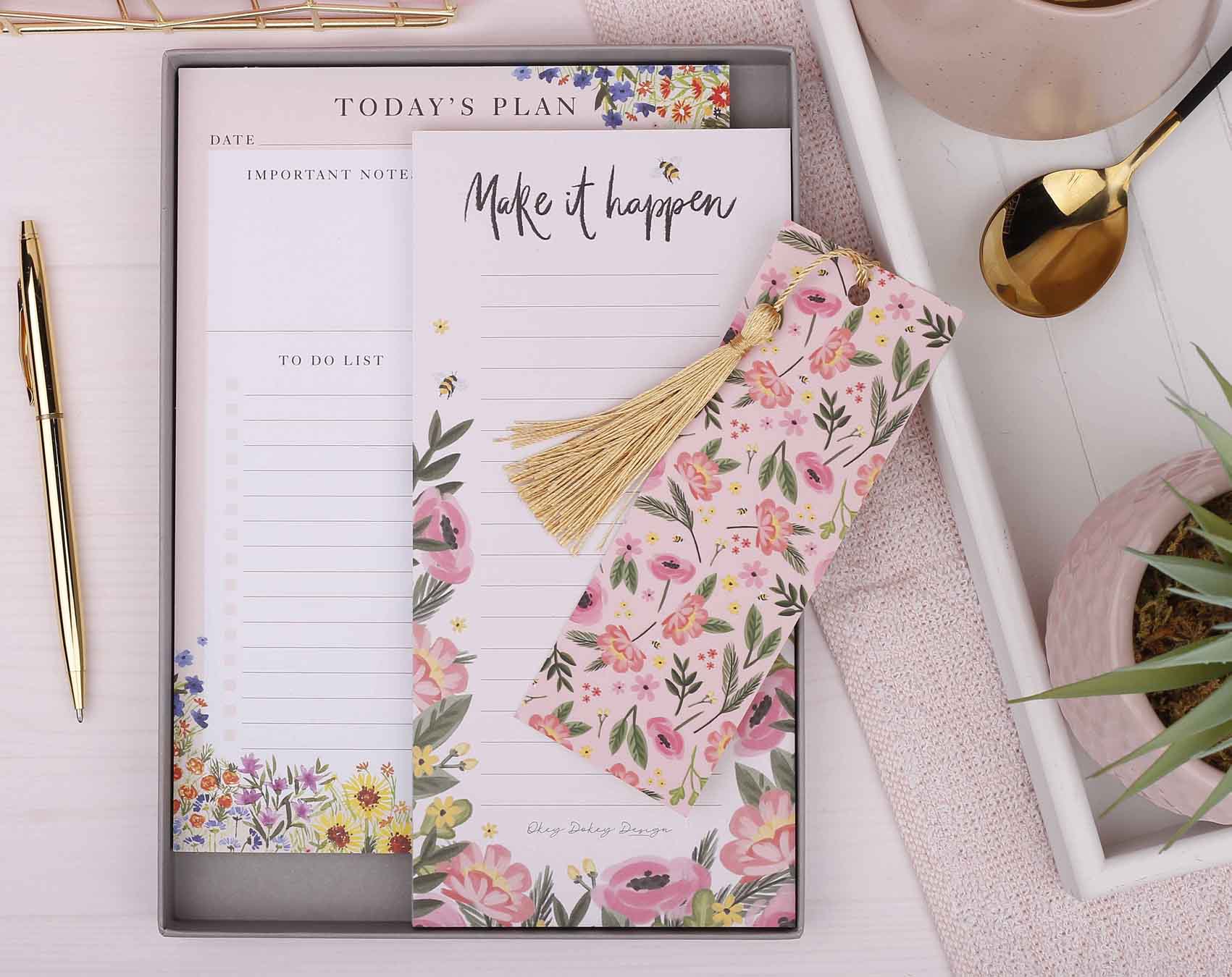 Pink Floral Stationery Gift Box. Notebooks & Notepads designed by Making Meadows