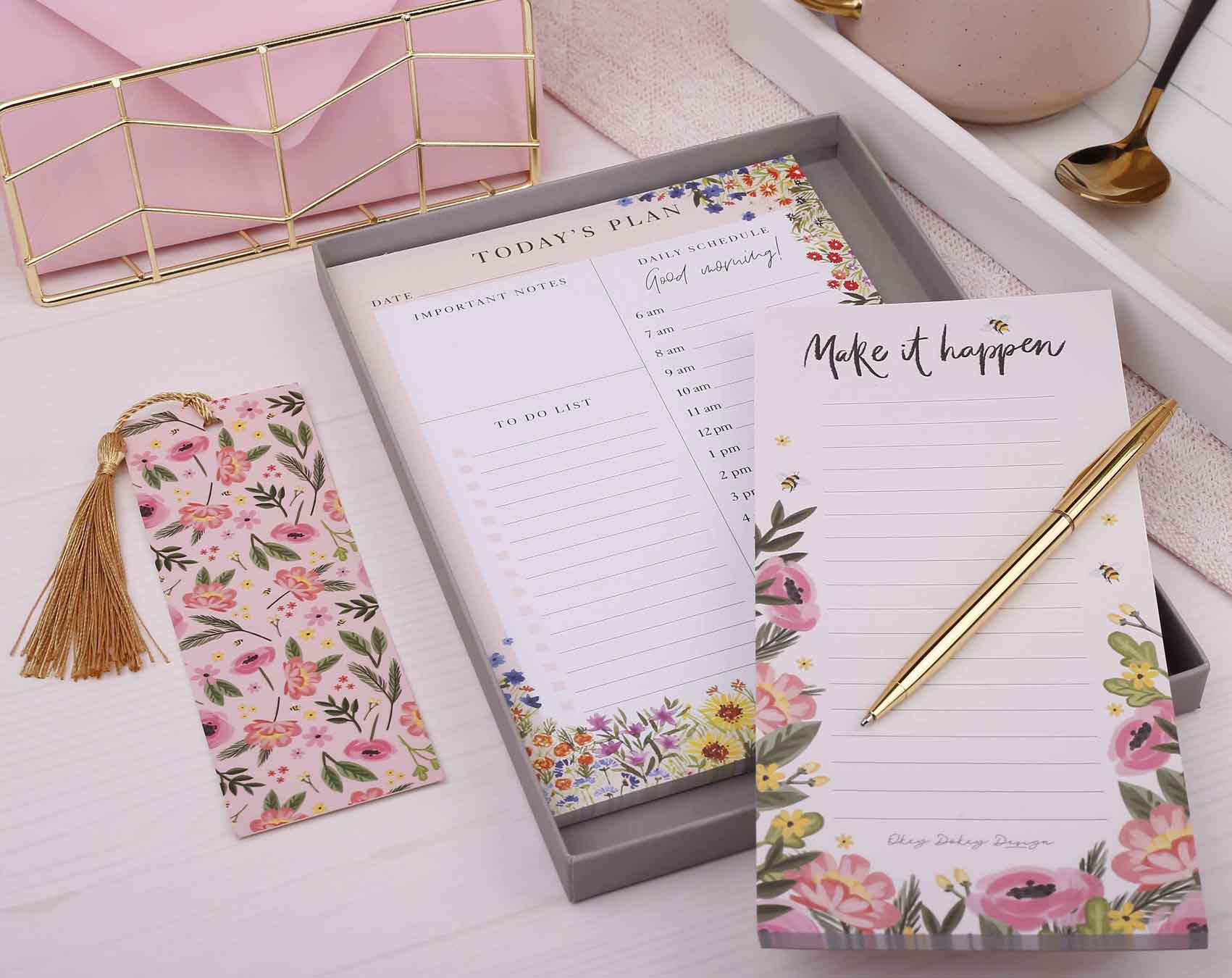 Pink Floral Stationery Gift Box. Notebooks & Notepads designed by Making Meadows