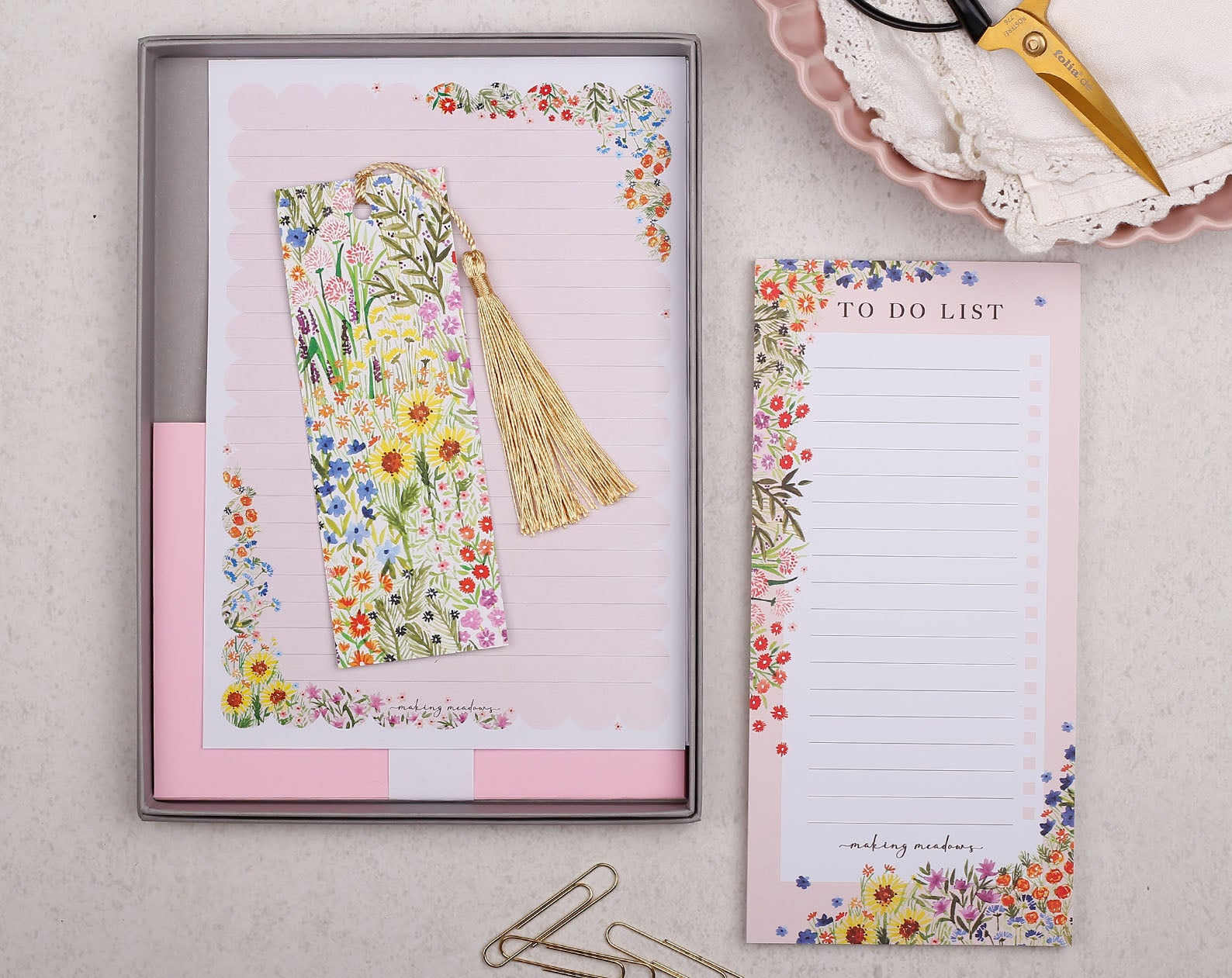 Pink Garden Floral Stationery Box. Notebooks & Notepads designed by Making Meadows