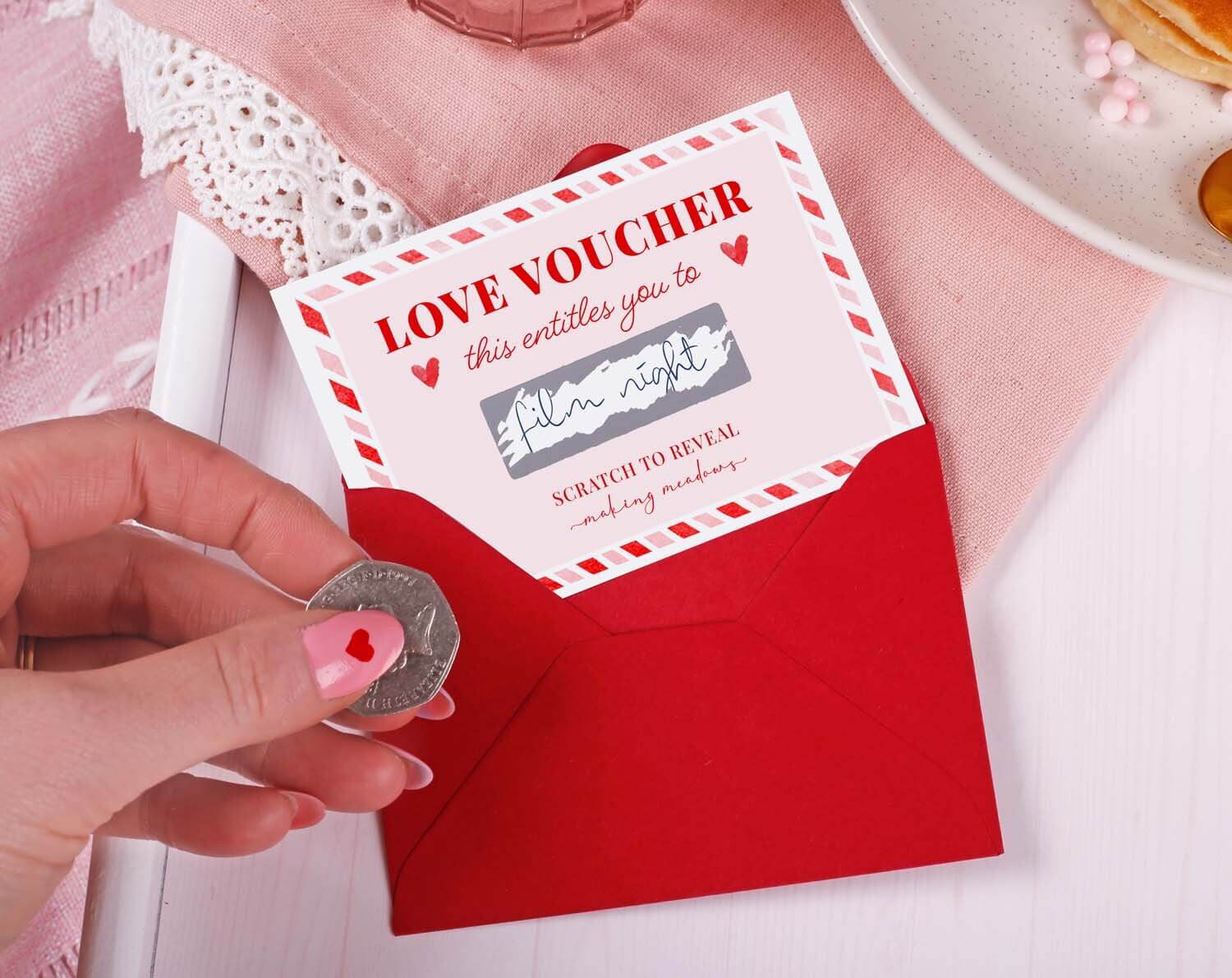 Pink Love Vouchers With Scratch Off Surprise. Stationery designed by Making Meadows