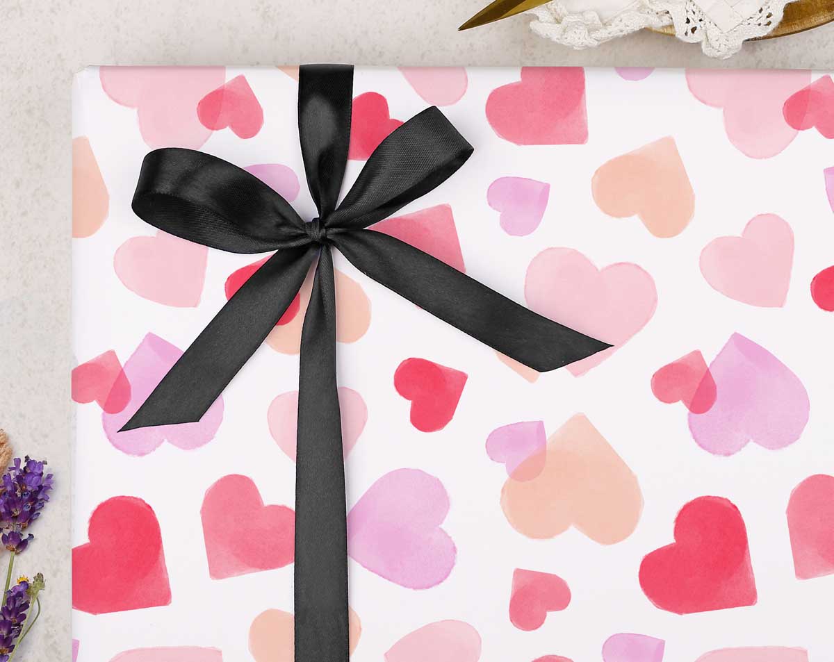 Pink watercolour heart wrapping paper. Wrapping Paper designed by Making Meadows