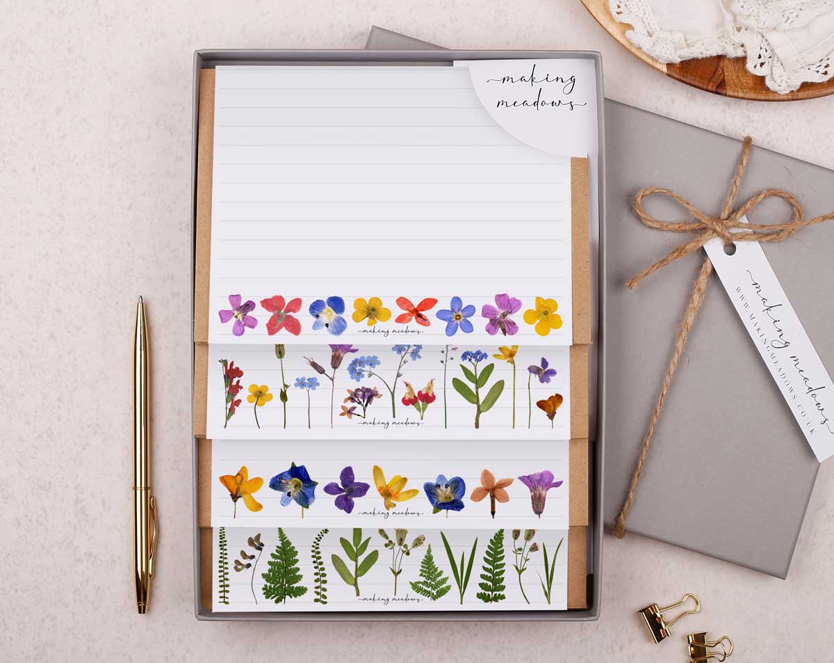 Pressed Flowers Writing Paper Gift Box. Stationery designed by Making Meadows