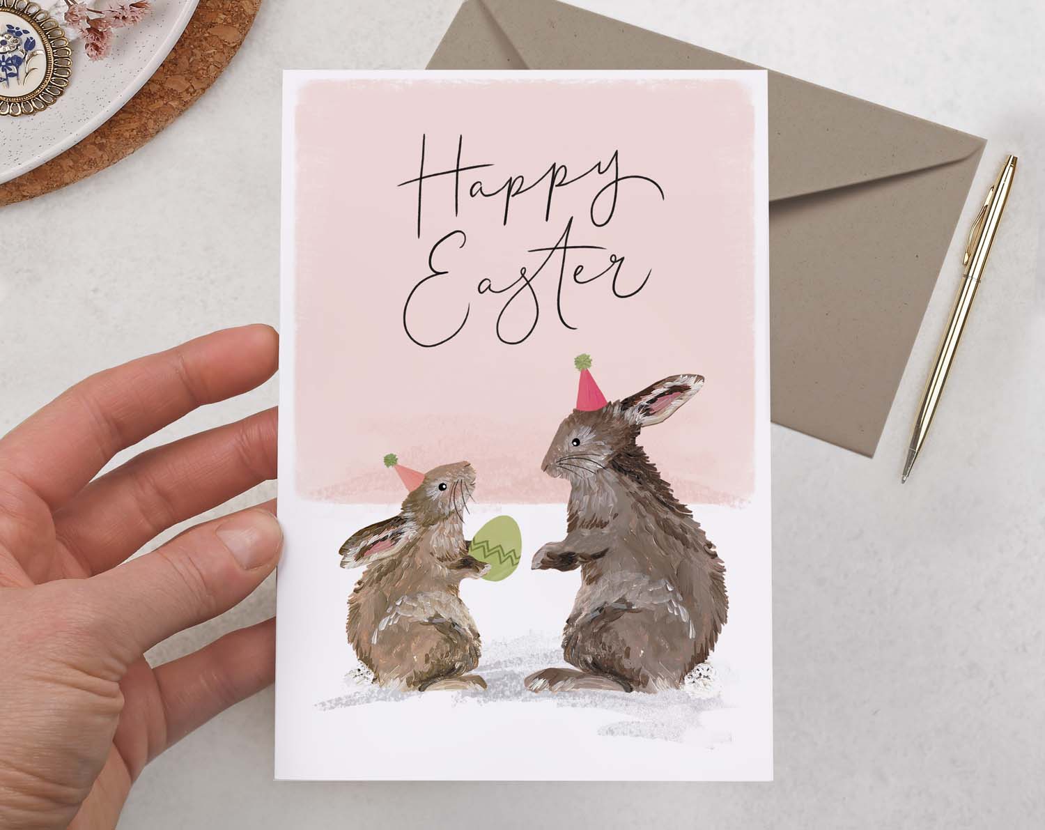 Rabbit Happy Easter Card With Easter Eggs. Greeting & Note Cards designed by Making Meadows
