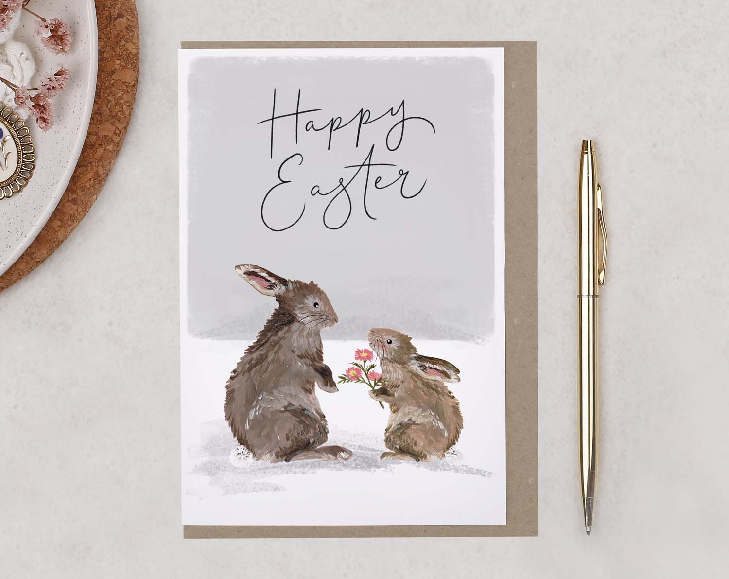 Rabbit Happy Easter Card With Flowers. Greeting & Note Cards designed by Making Meadows