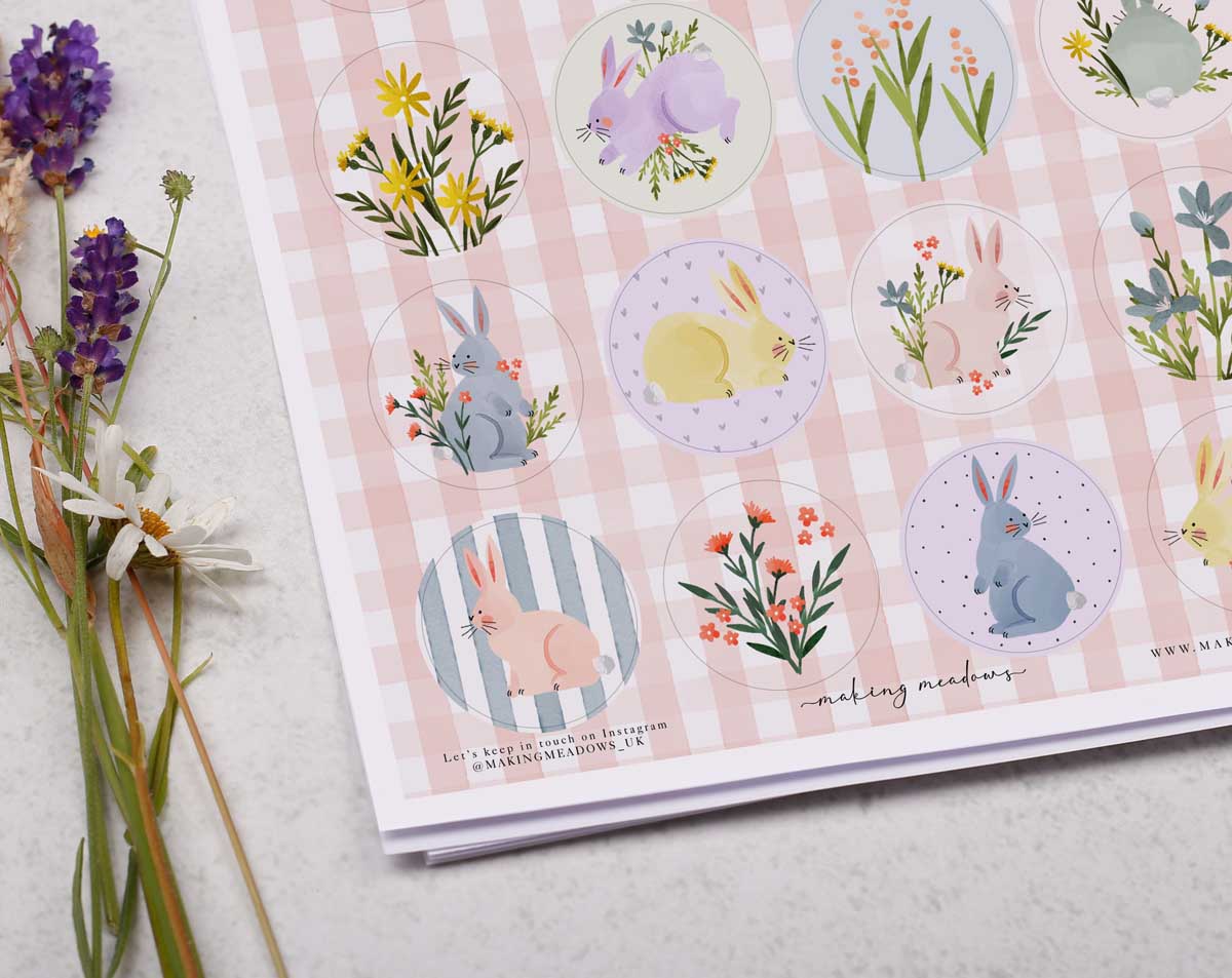 Rabbit Sticker Sheet. Decorative Stickers designed by Making Meadows