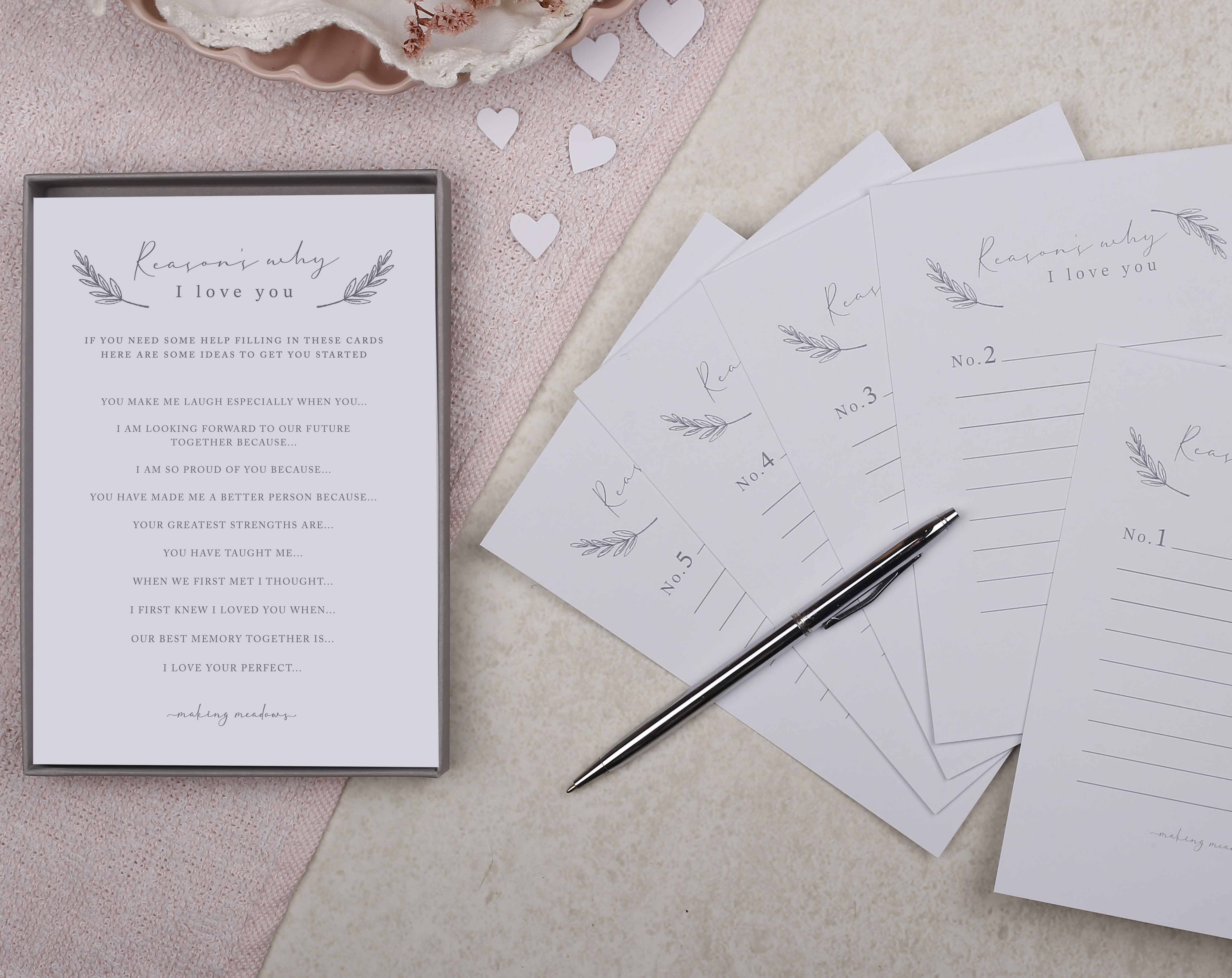 Reason's Why I Love You Gift Box. Stationery designed by Making Meadows