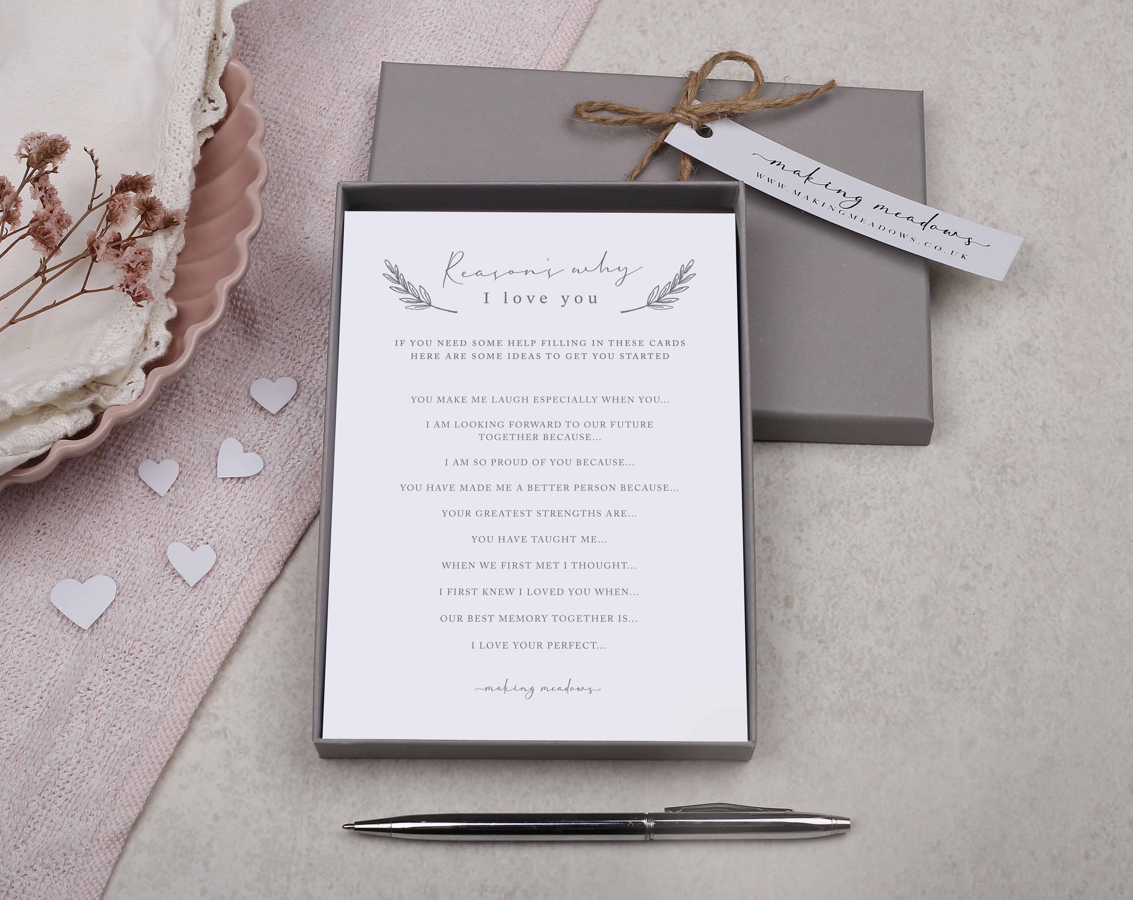 Reason's Why I Love You Gift Box. Stationery designed by Making Meadows