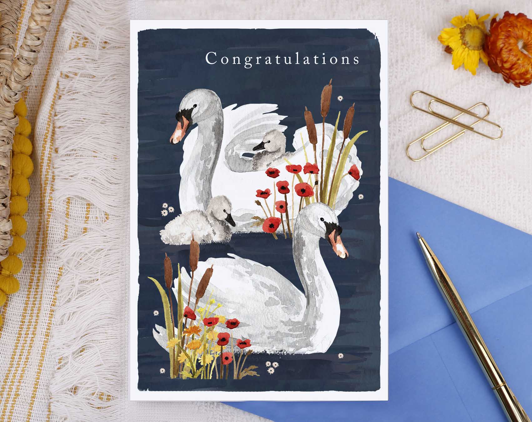 River Wey Congratulations Swan Card. Greeting & Note Cards designed by Making Meadows