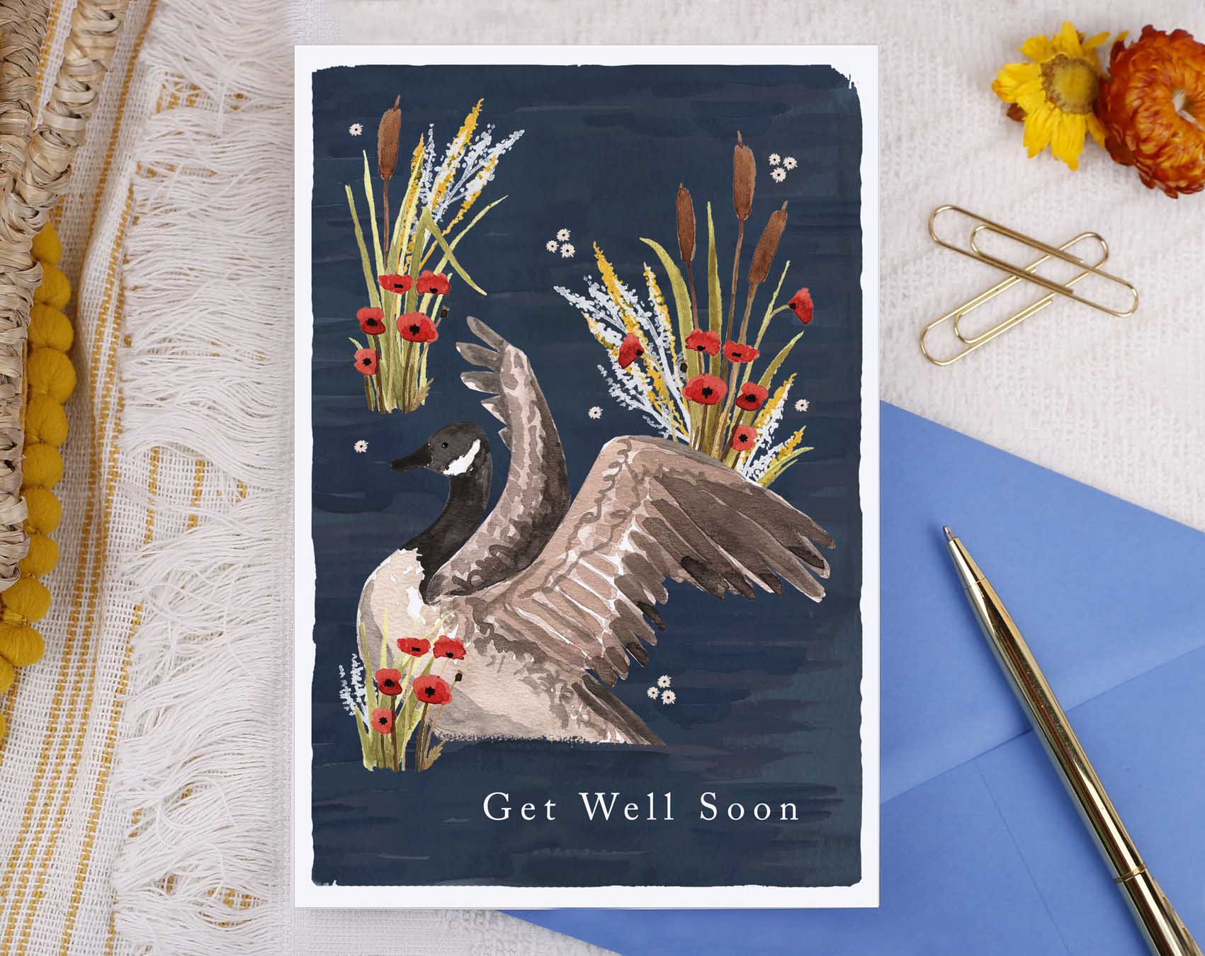 River Wey Get Well Soon Goose Card. Greeting & Note Cards designed by Making Meadows