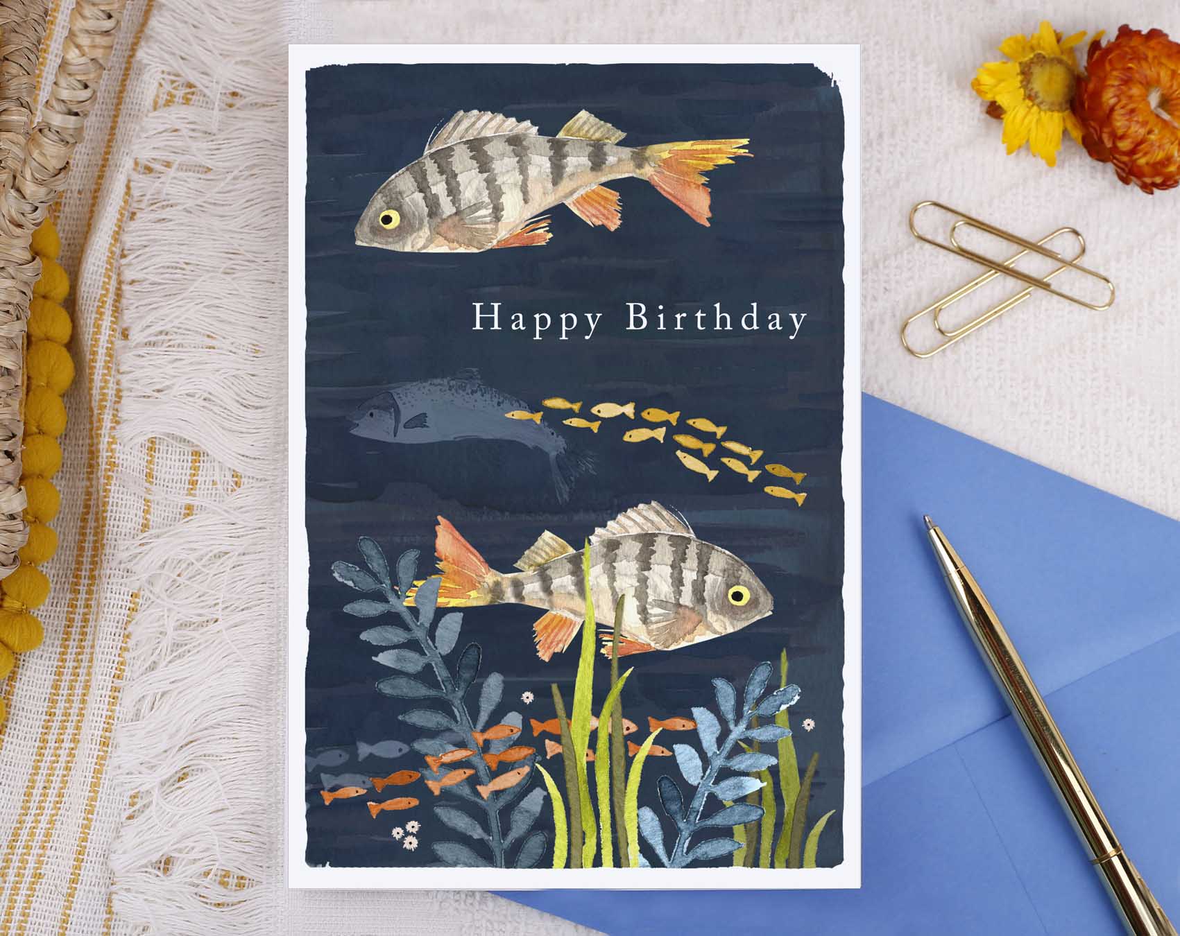 River Wey Happy Birthday Fish Card. Greeting & Note Cards designed by Making Meadows