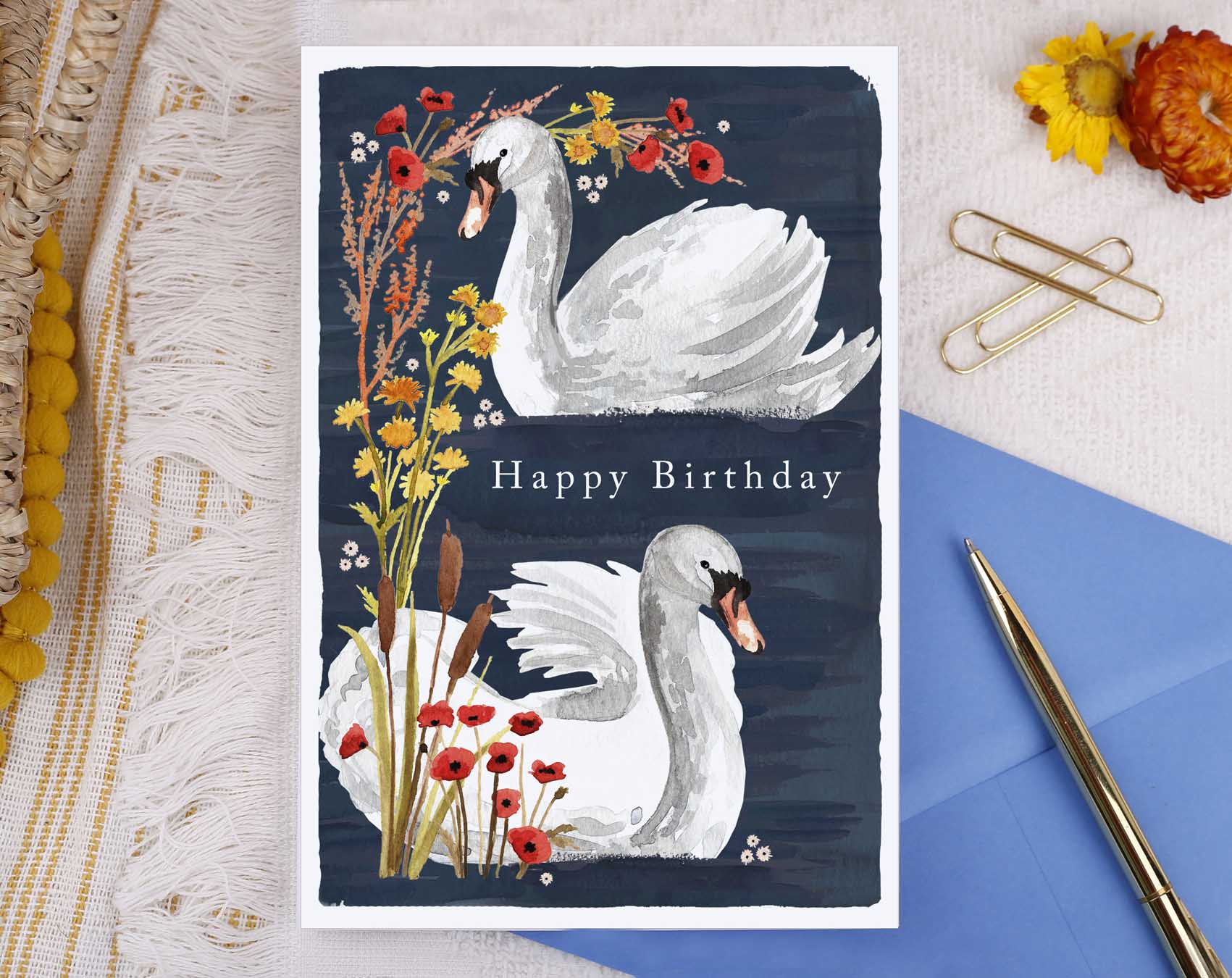 River Wey Happy Birthday Swan Card. Greeting & Note Cards designed by Making Meadows