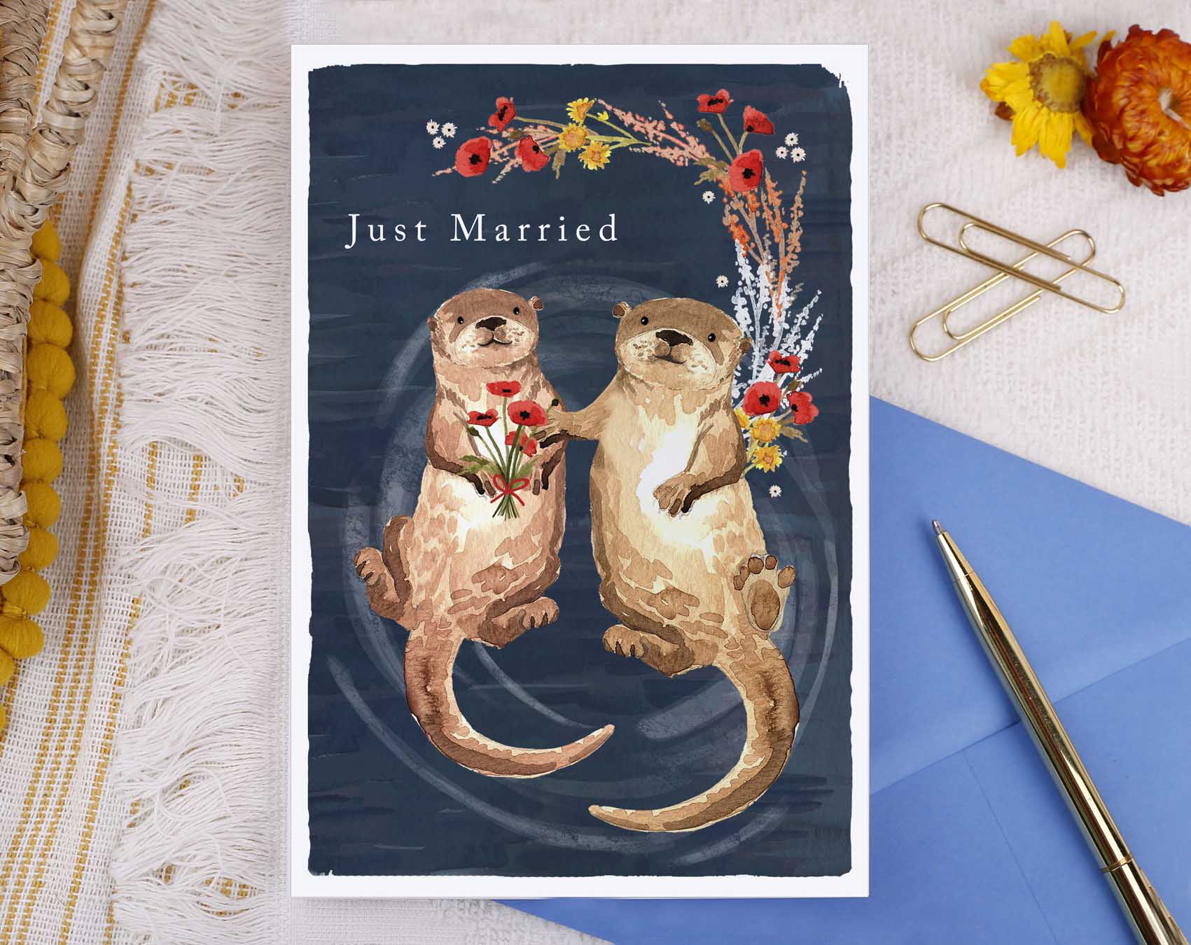 River Wey Just Married Otter Card. Greeting & Note Cards designed by Making Meadows