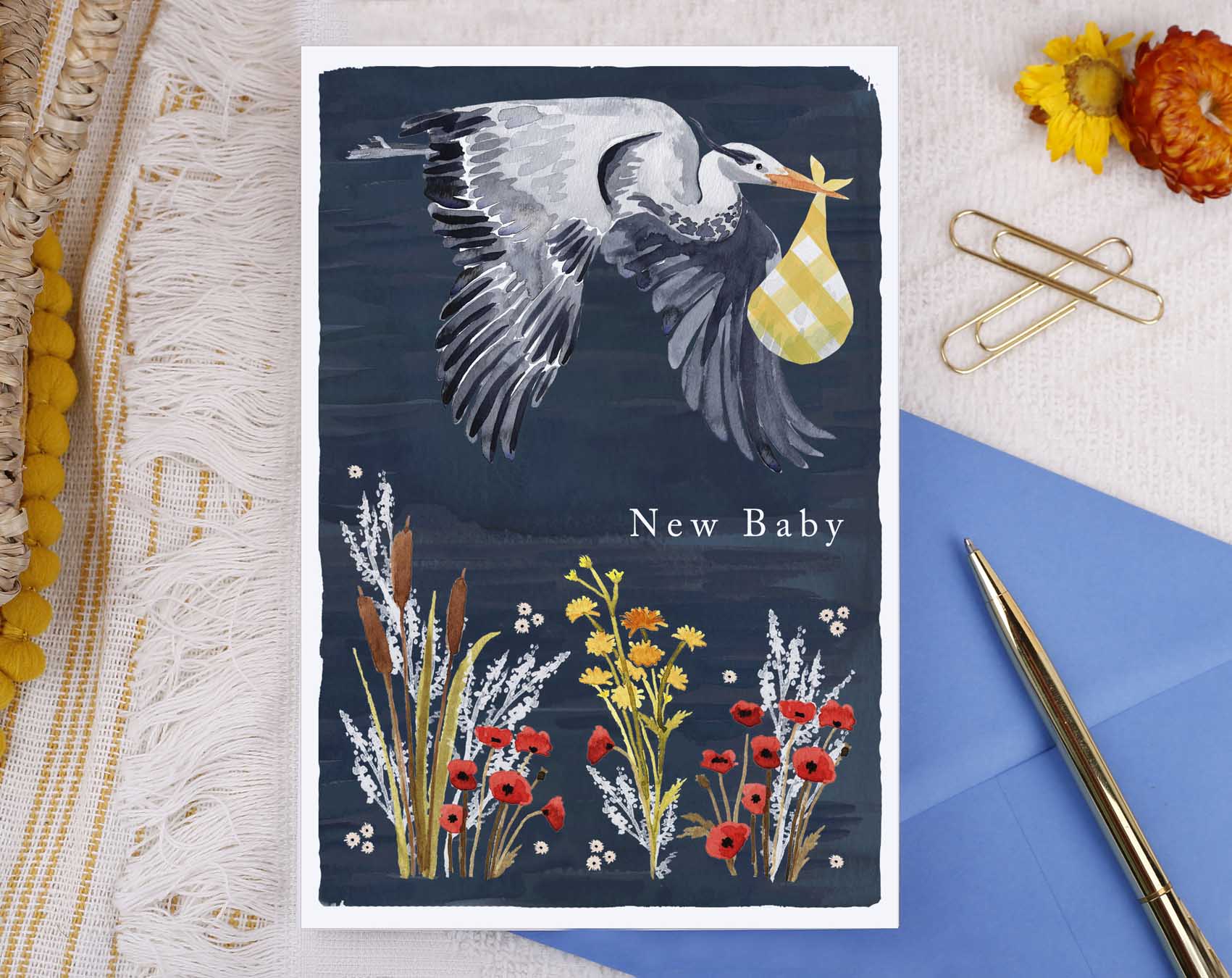 River Wey New Baby Heron Card. Greeting & Note Cards designed by Making Meadows