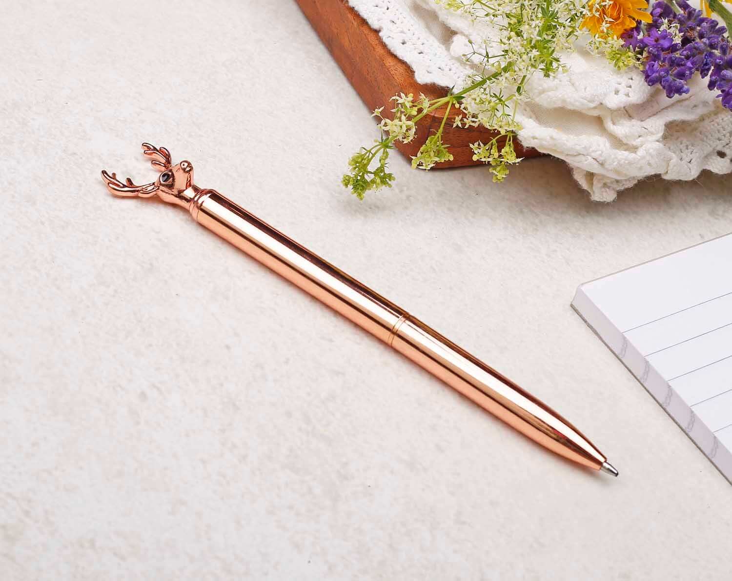 Rose Gold Ballpoint Pen With Stag Head. Pens designed by Making Meadows