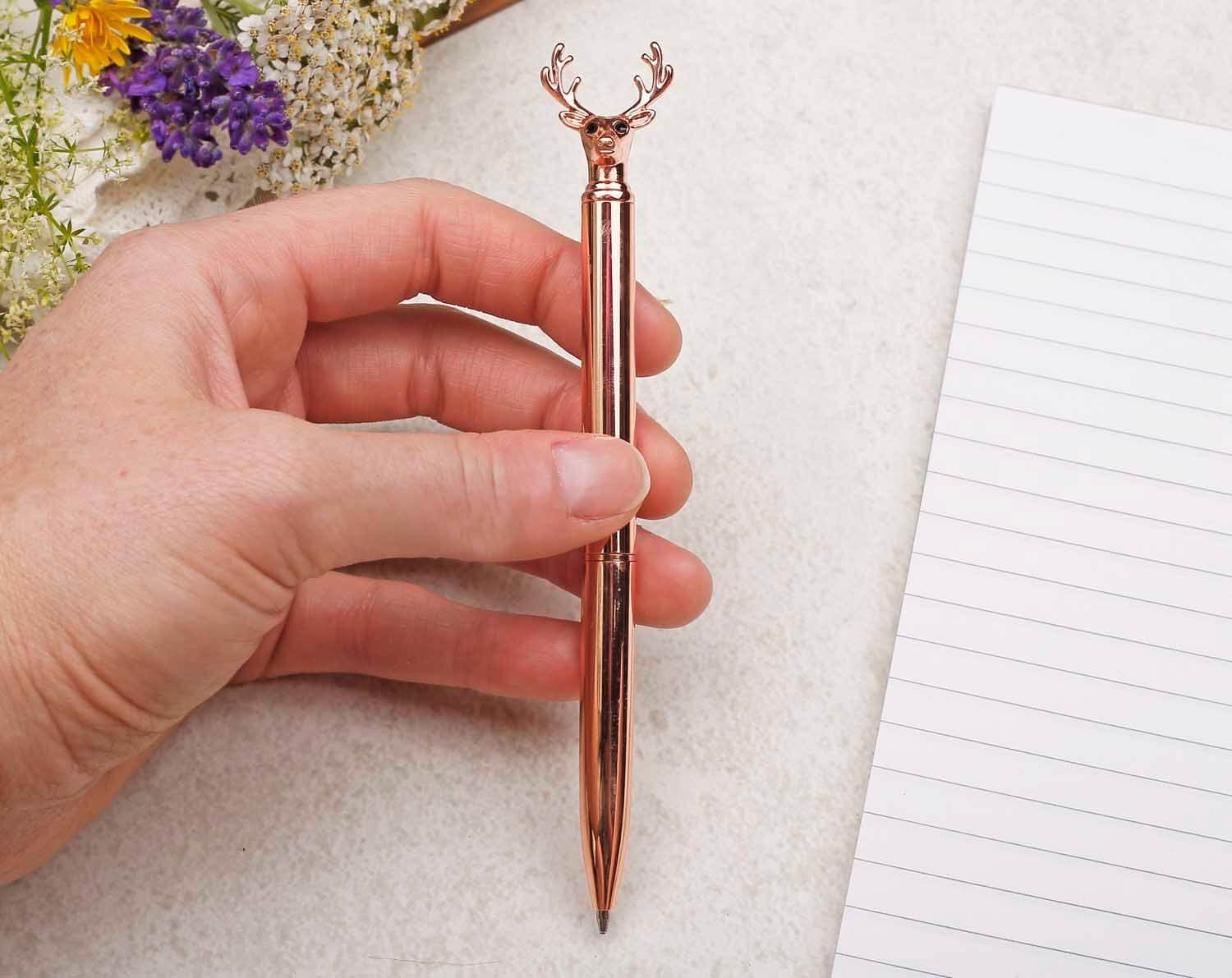 Rose Gold Ballpoint Pen With Stag Head. Pens designed by Making Meadows