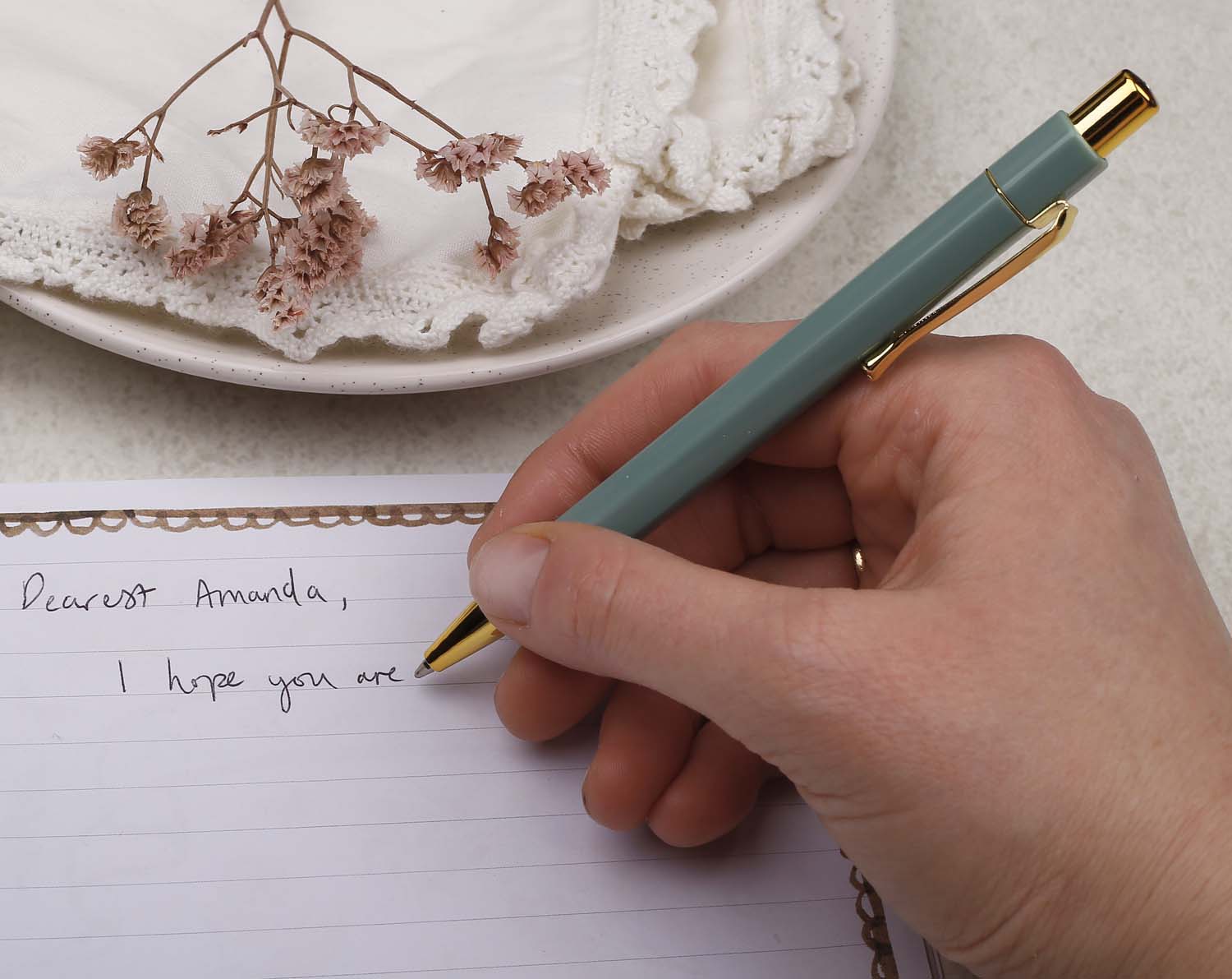 Sage Green & Gold Ballpoint Pen. Pens designed by Making Meadows