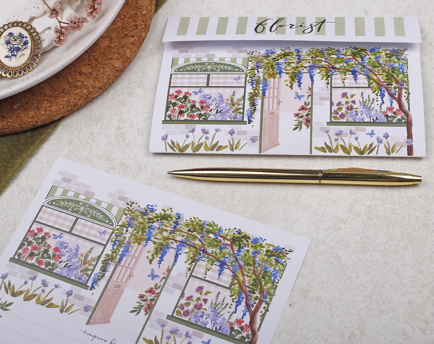 Shop Front A5 Writing Paper in Green. Stationery designed by Making Meadows