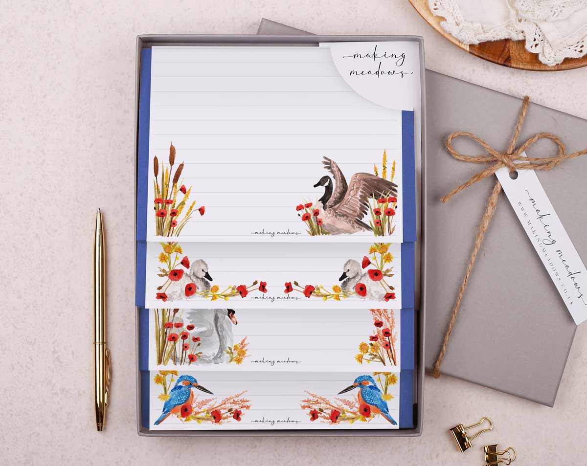 Swan Writing Paper Gift Box. Stationery designed by Making Meadows
